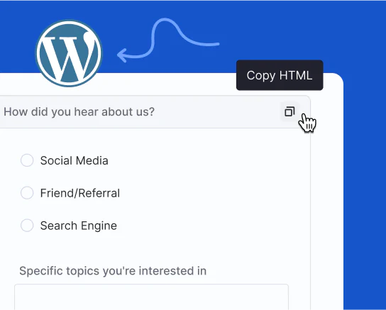 Developer handoff preview mode showing form block HTML being copied using the Copy HTML feature in Slickplan.