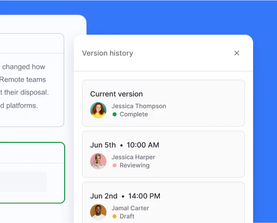 Version history panel in Slickplan displaying previous page revisions by collaborators with highlighted content changes and rollback options.