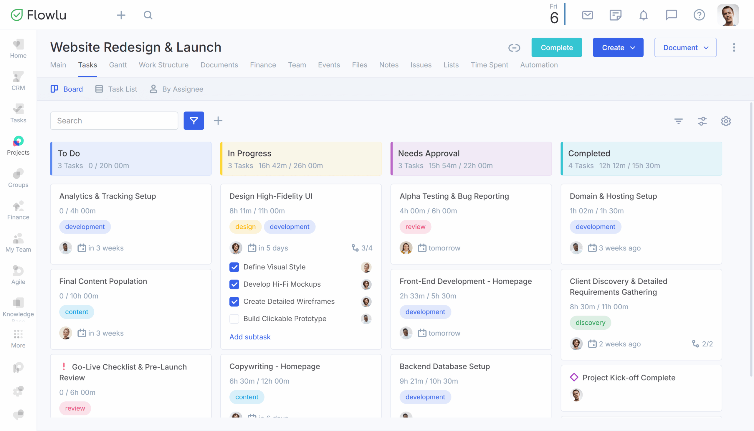 Flowlu project management dashboard example