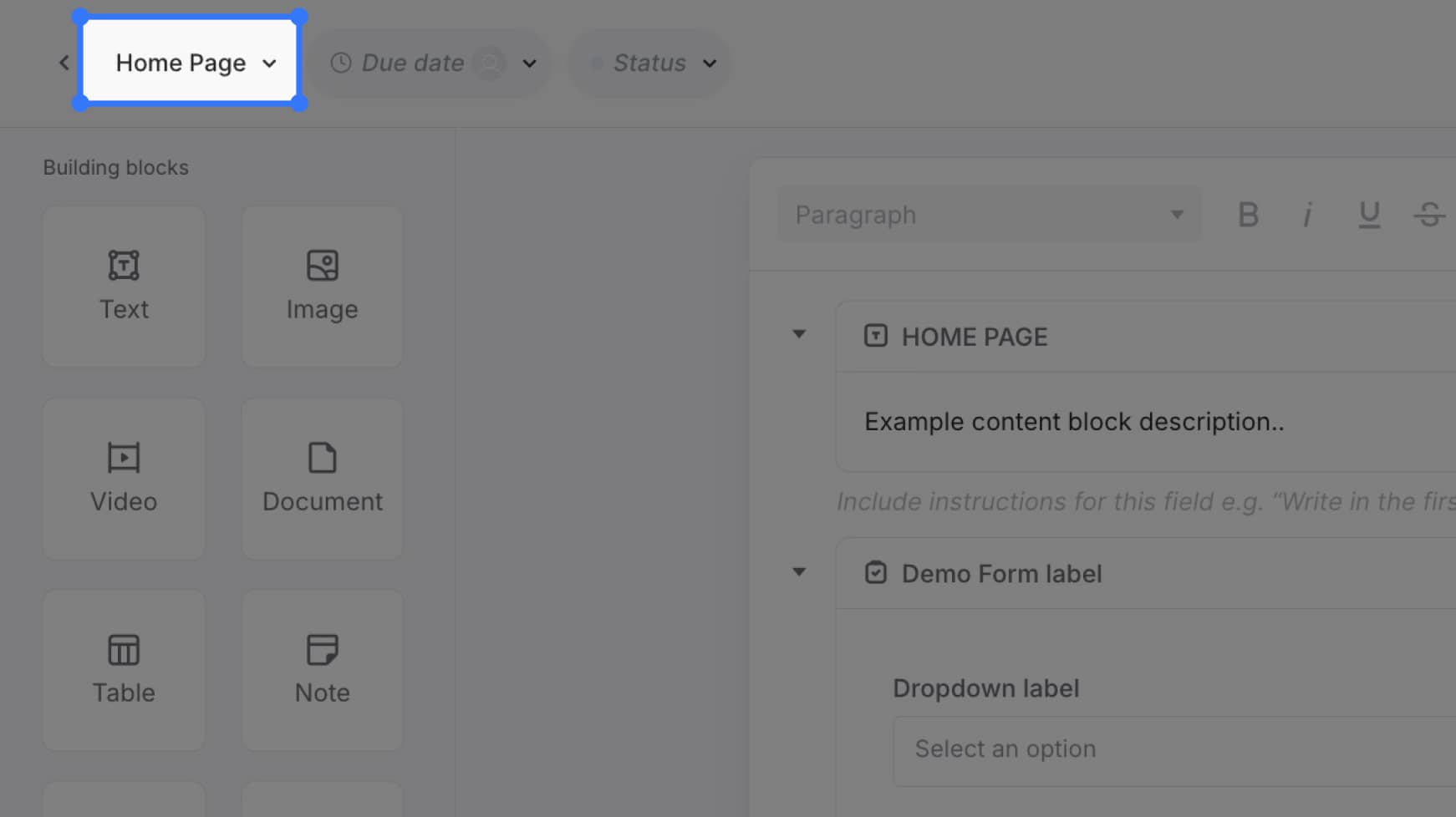 A specific page opened within the Content Planner editor, page title highlighted