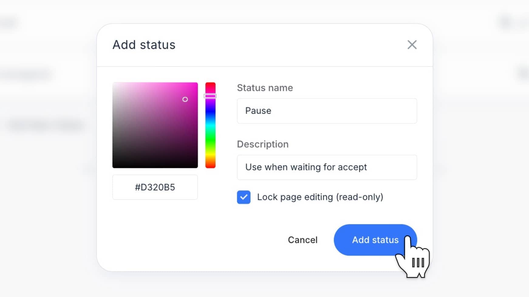 Add status button in modal footer
