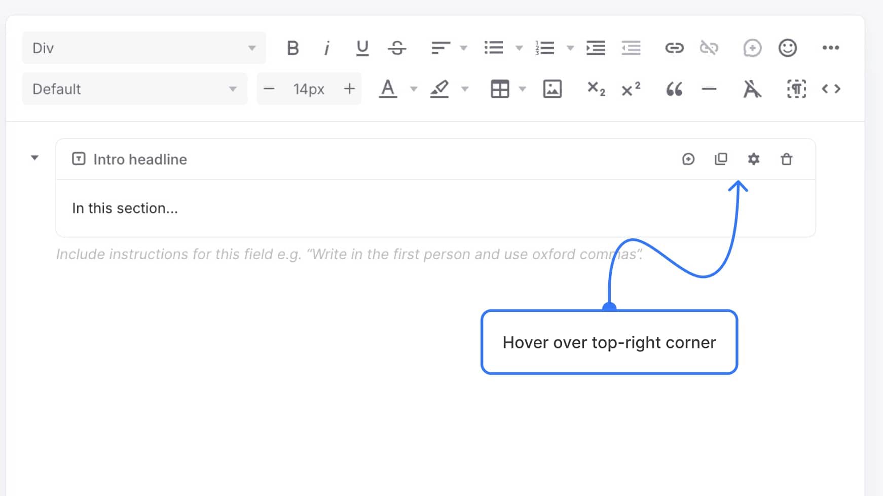 Block header bar with all four icons highlighted
