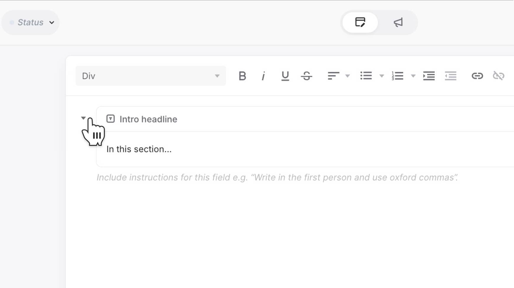 Collapsible arrow shown next to block