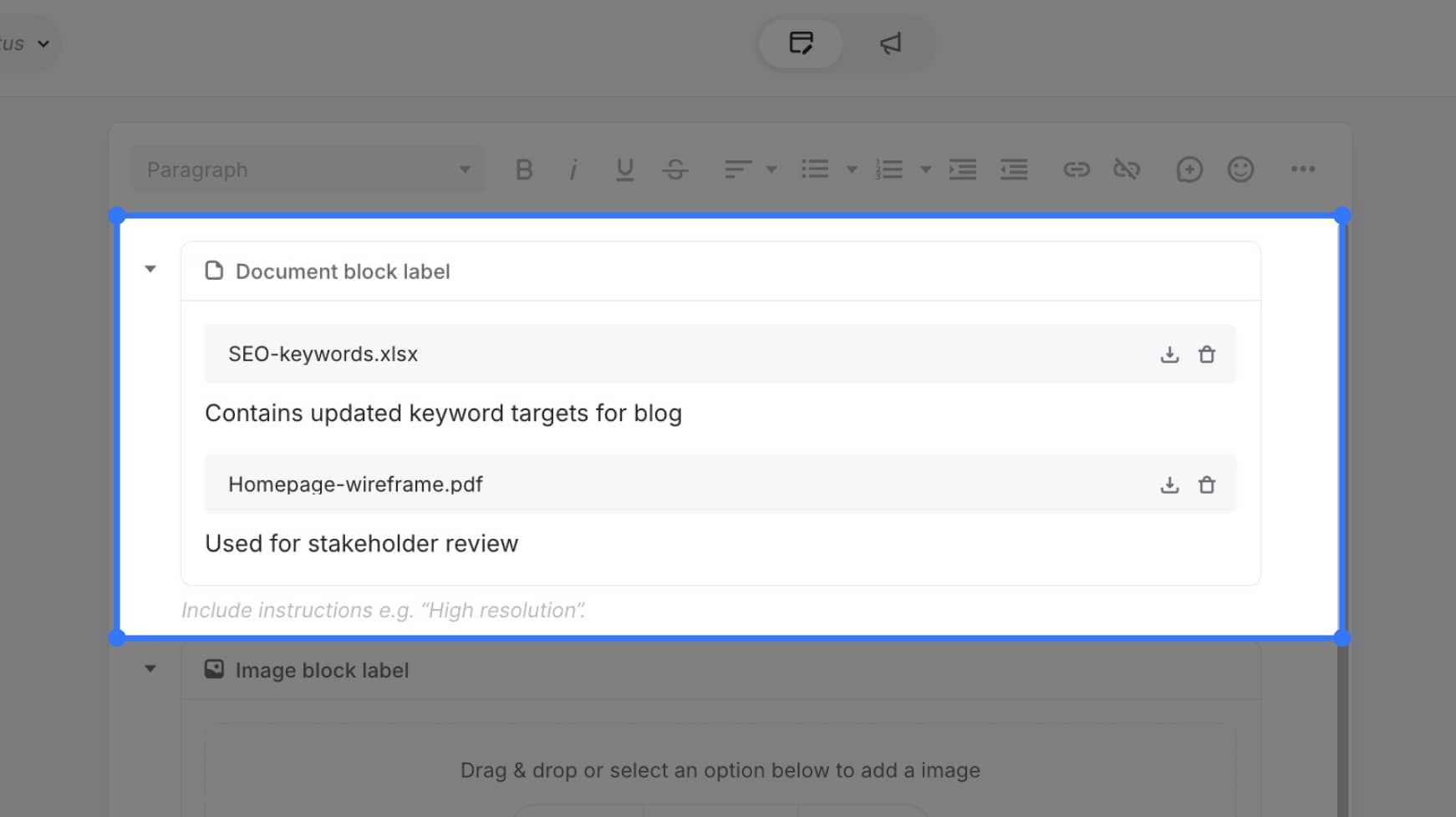 Document block with two files + captions