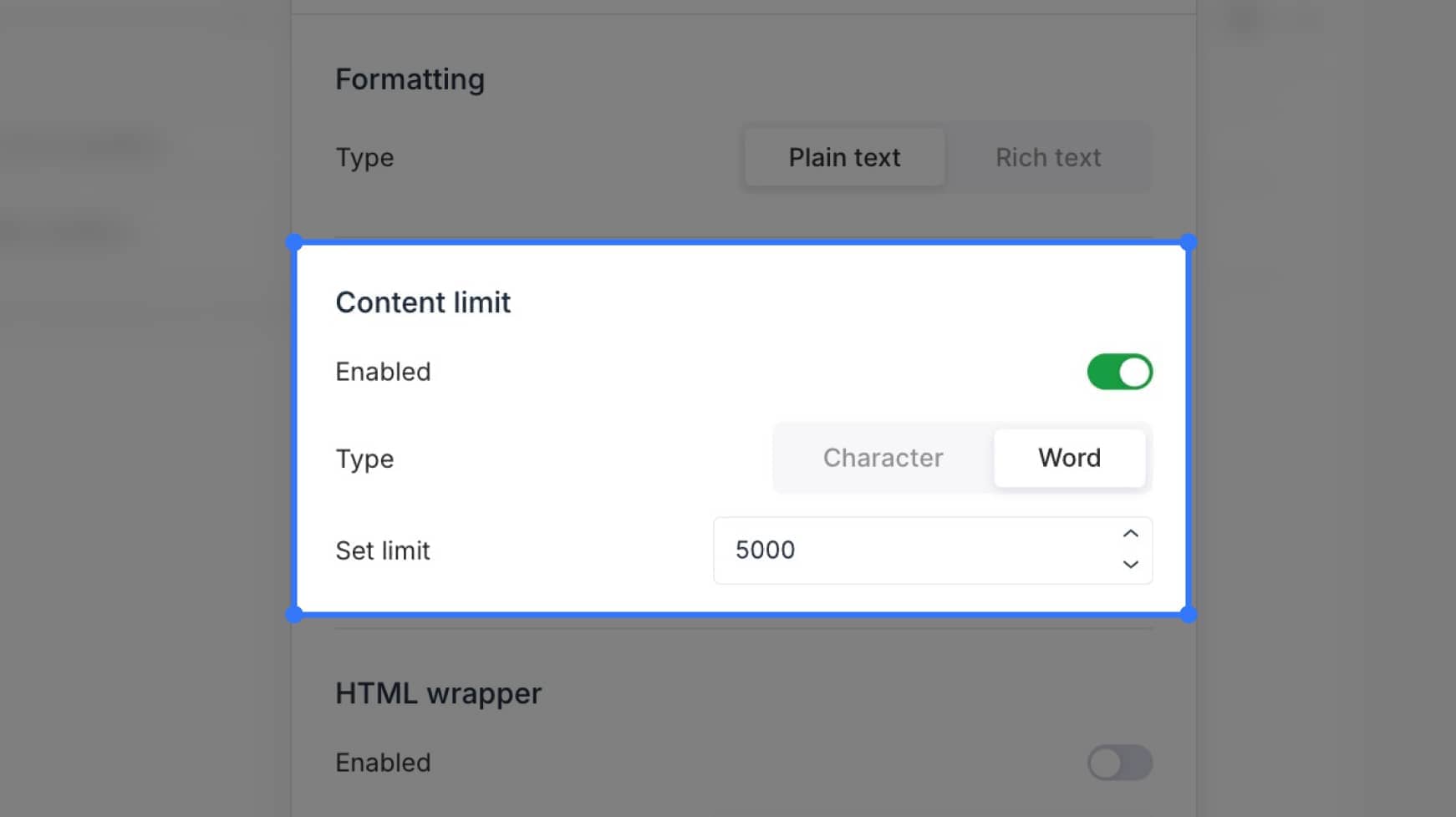 Limit toggle and fields active