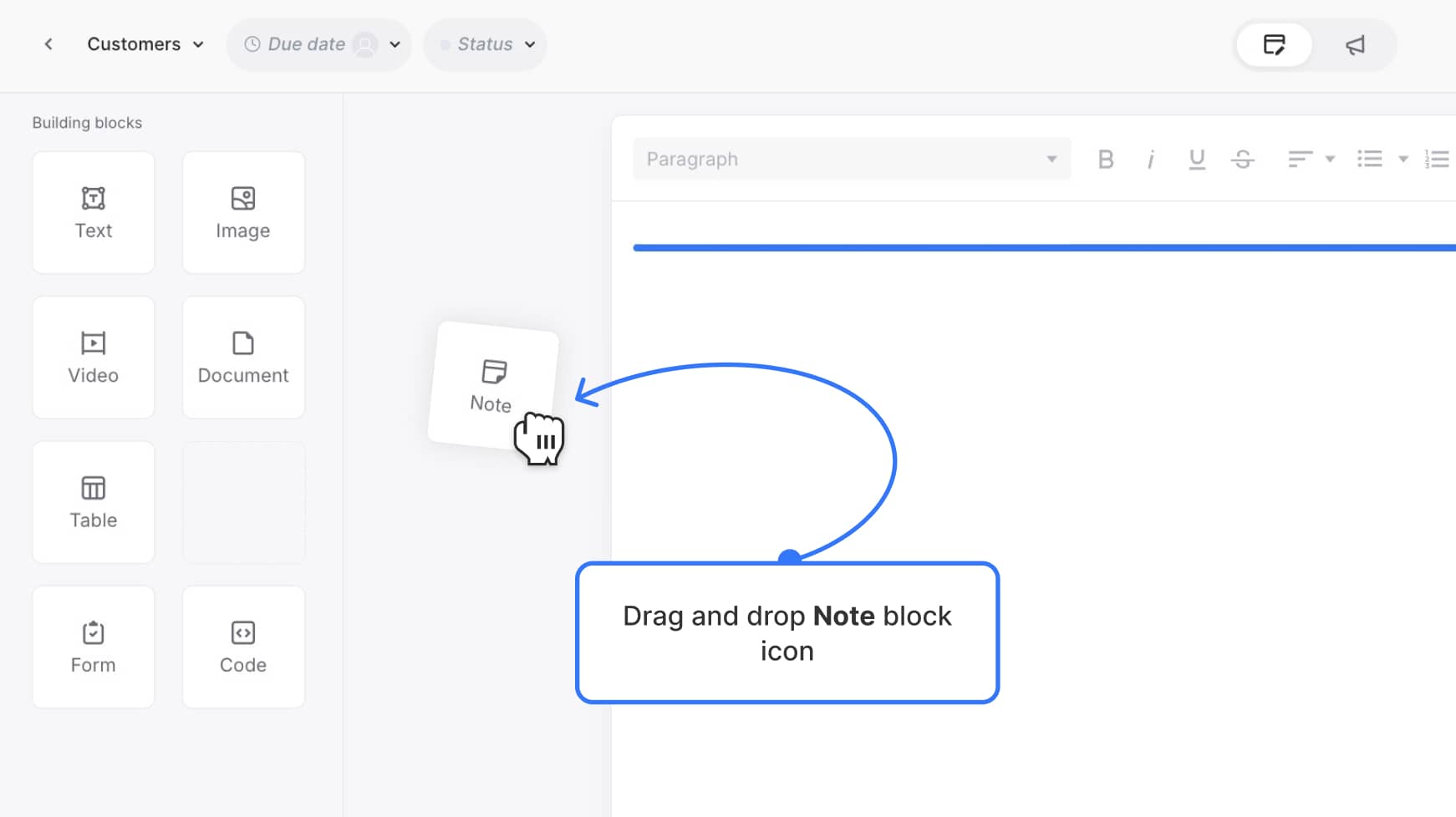 Notes block being added to a page