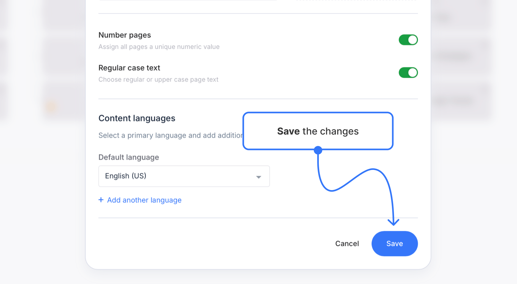 Save button highlighted on the project general settings modal