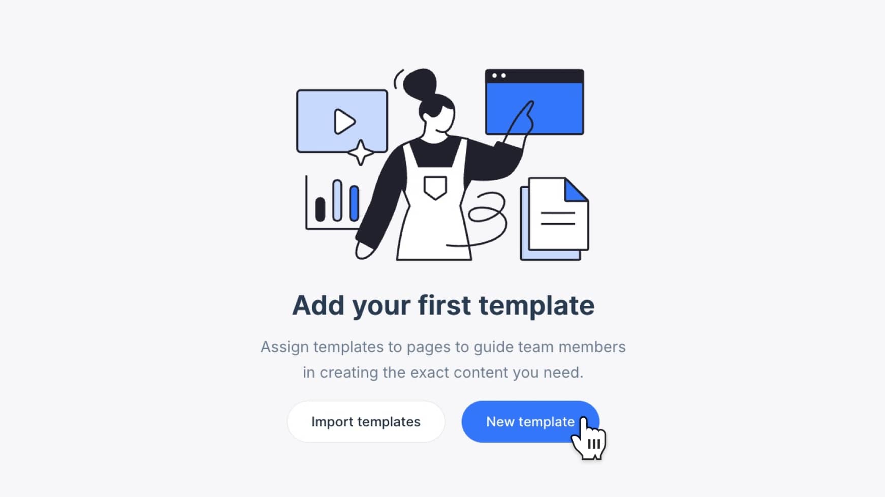 Empty Templates screen with buttons to import or create new templates