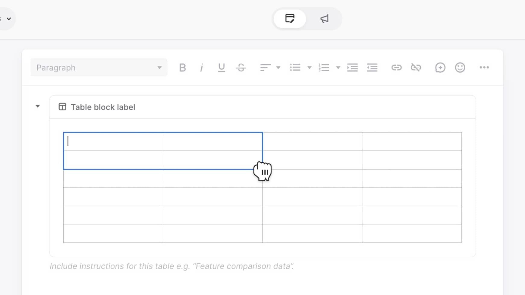Two cells in the same row selected with the cursor