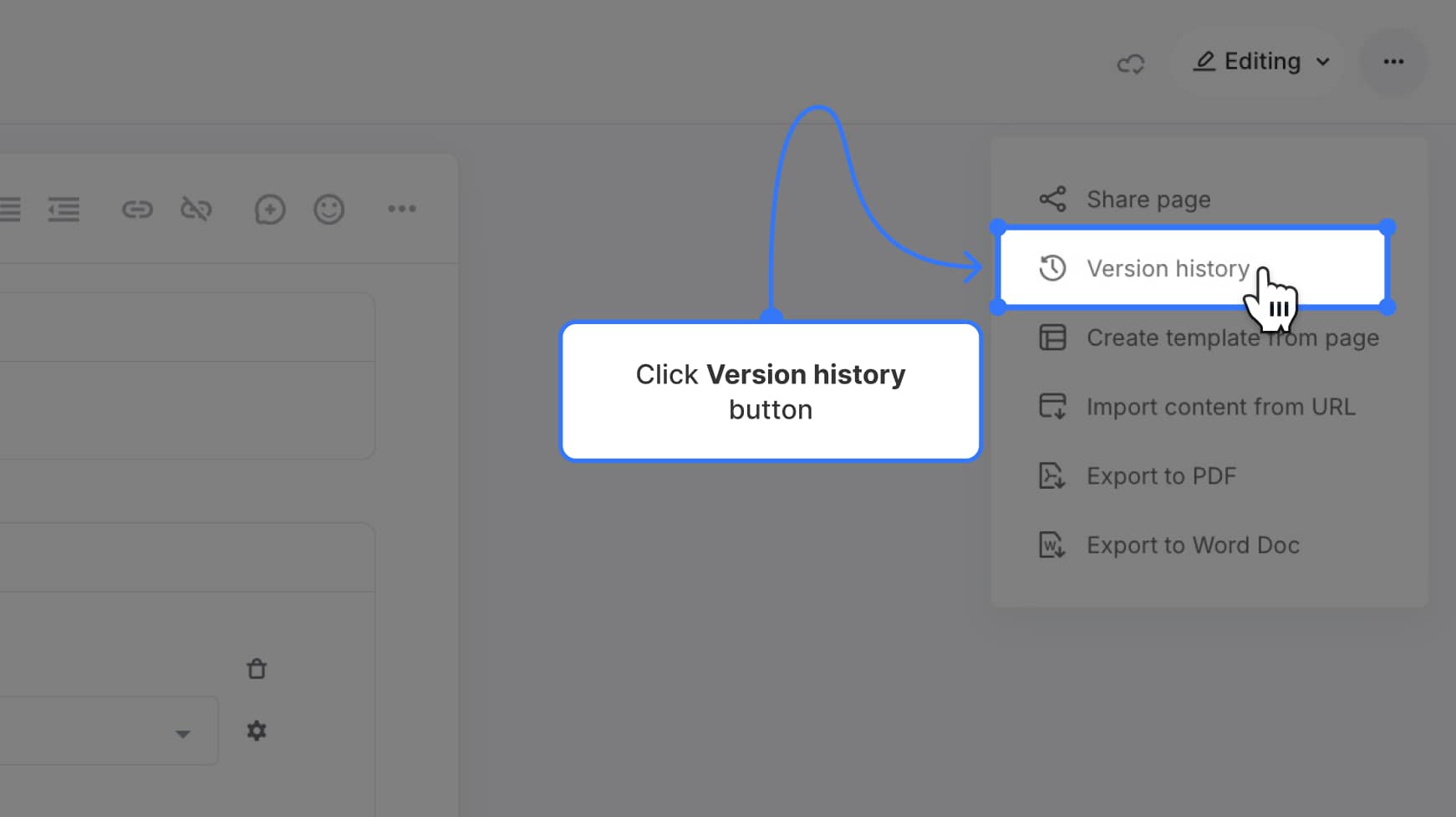 Version history option highlighted with clock/rewind icon
