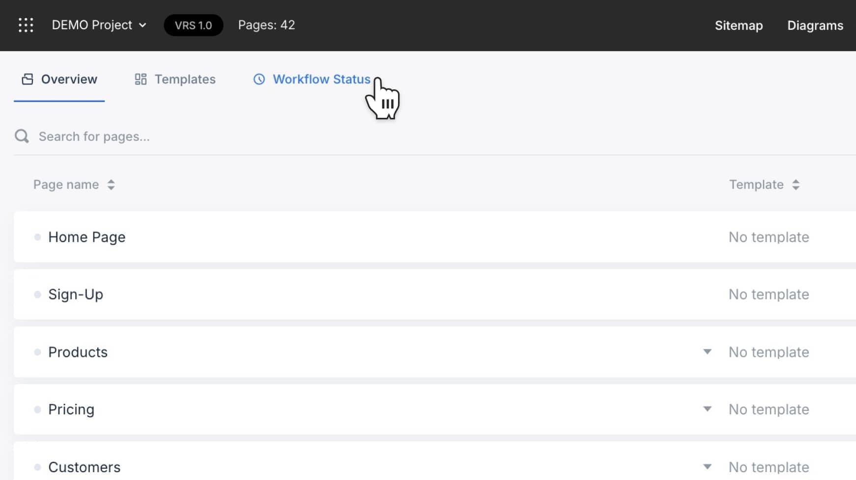Workflow Status tab in submenu above Content Dashboard