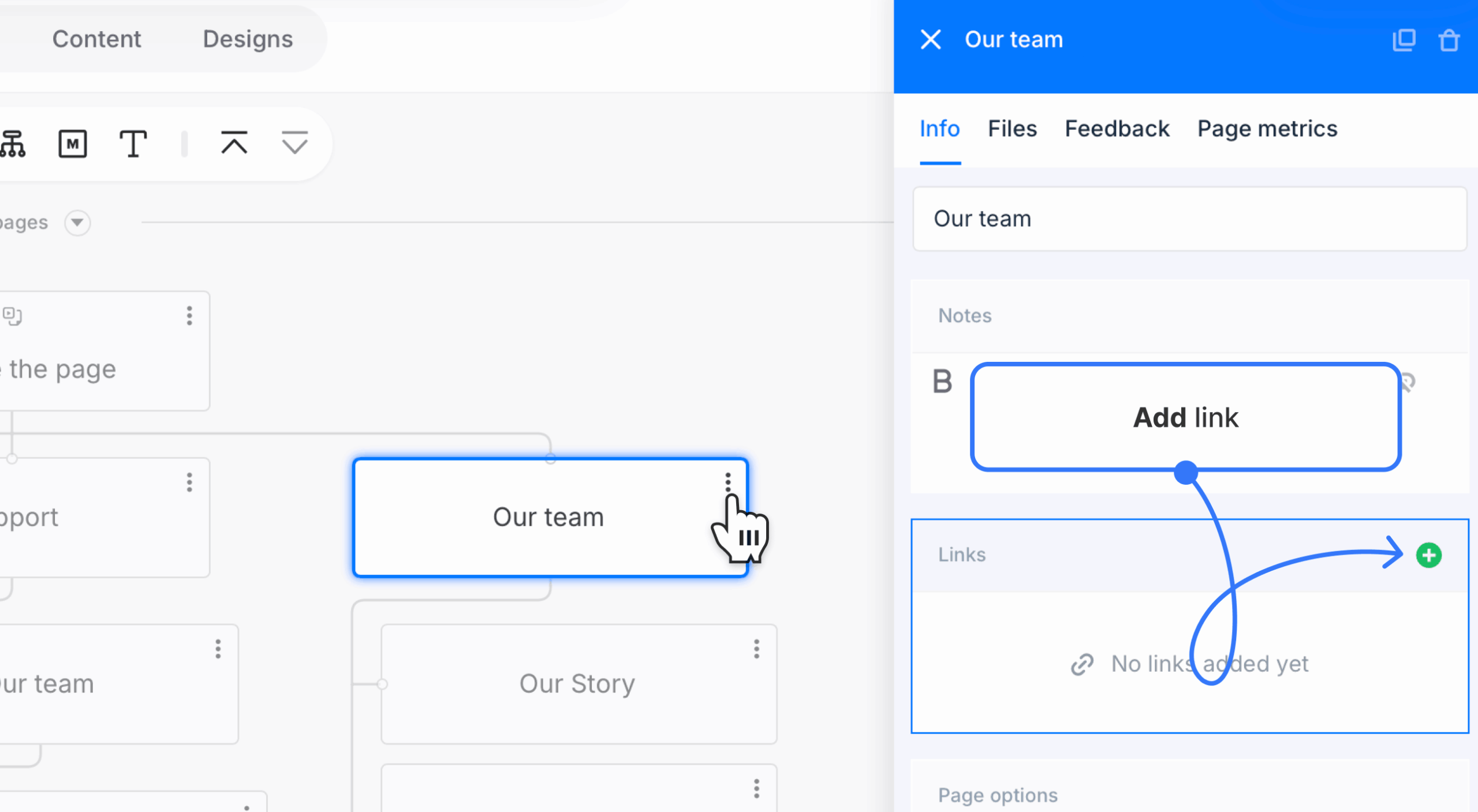 add link button highlighted in properties panel scaled