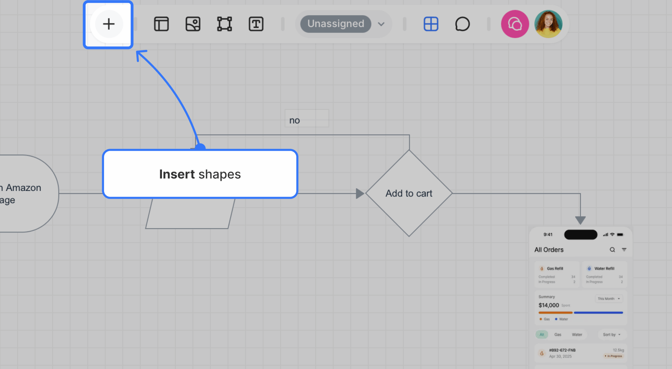 add shape button highlighted on diagram toolbar scaled