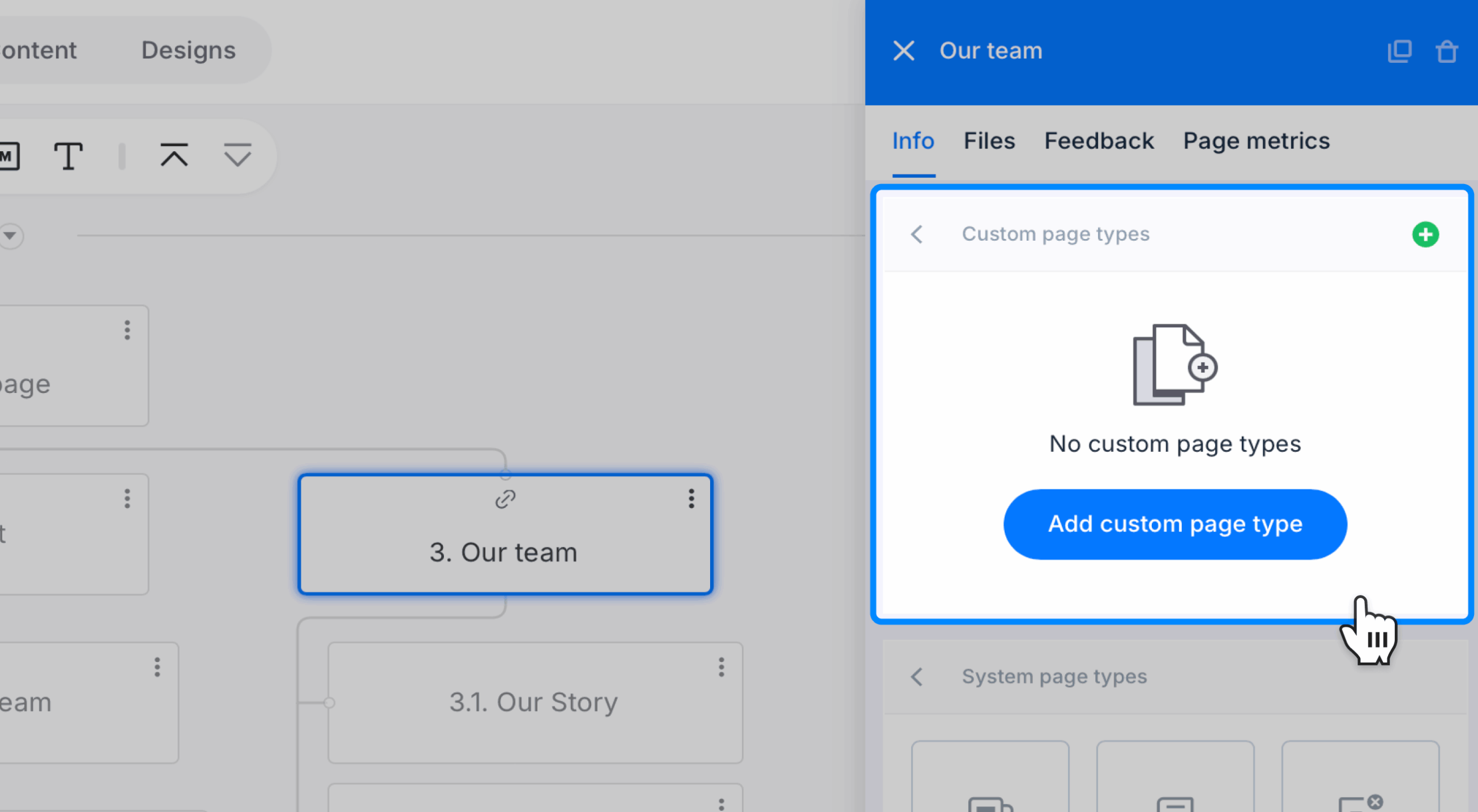 A custom page type selected from the page panel.