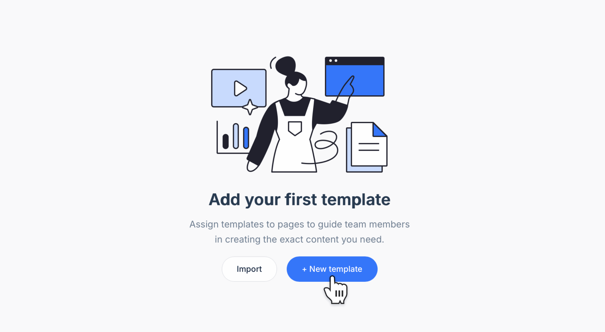 Empty Templates screen with buttons to import or create new templates