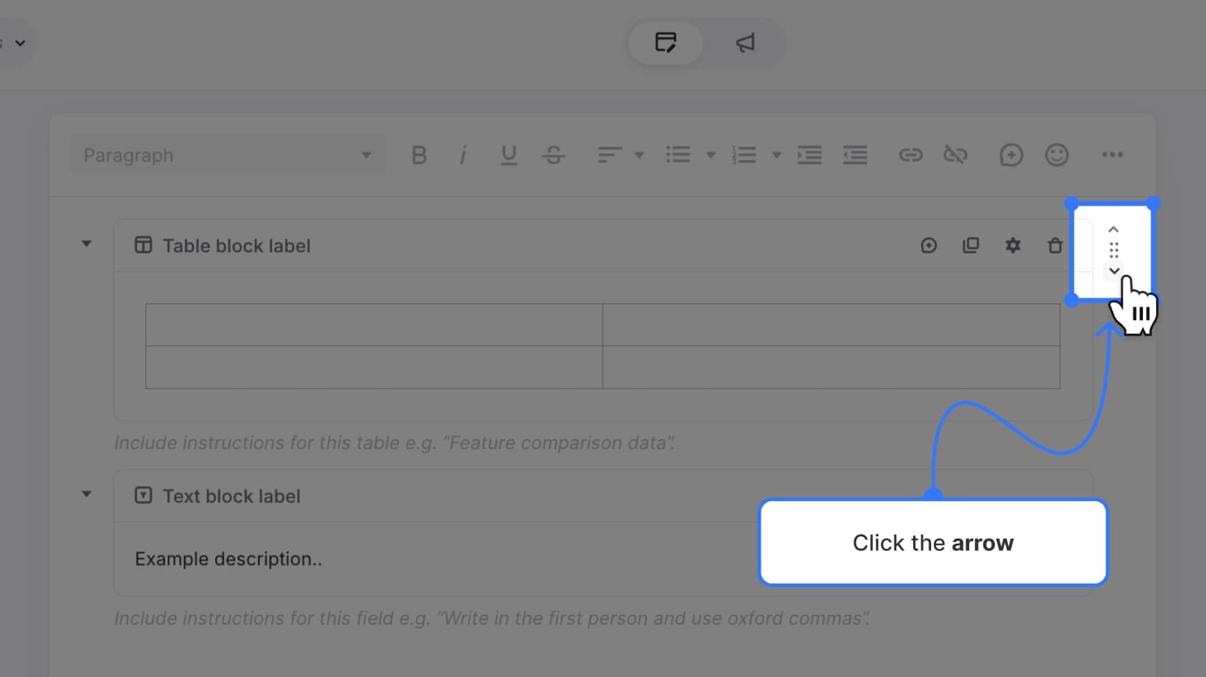click arrow to move up/down → click and drag handle to move freely