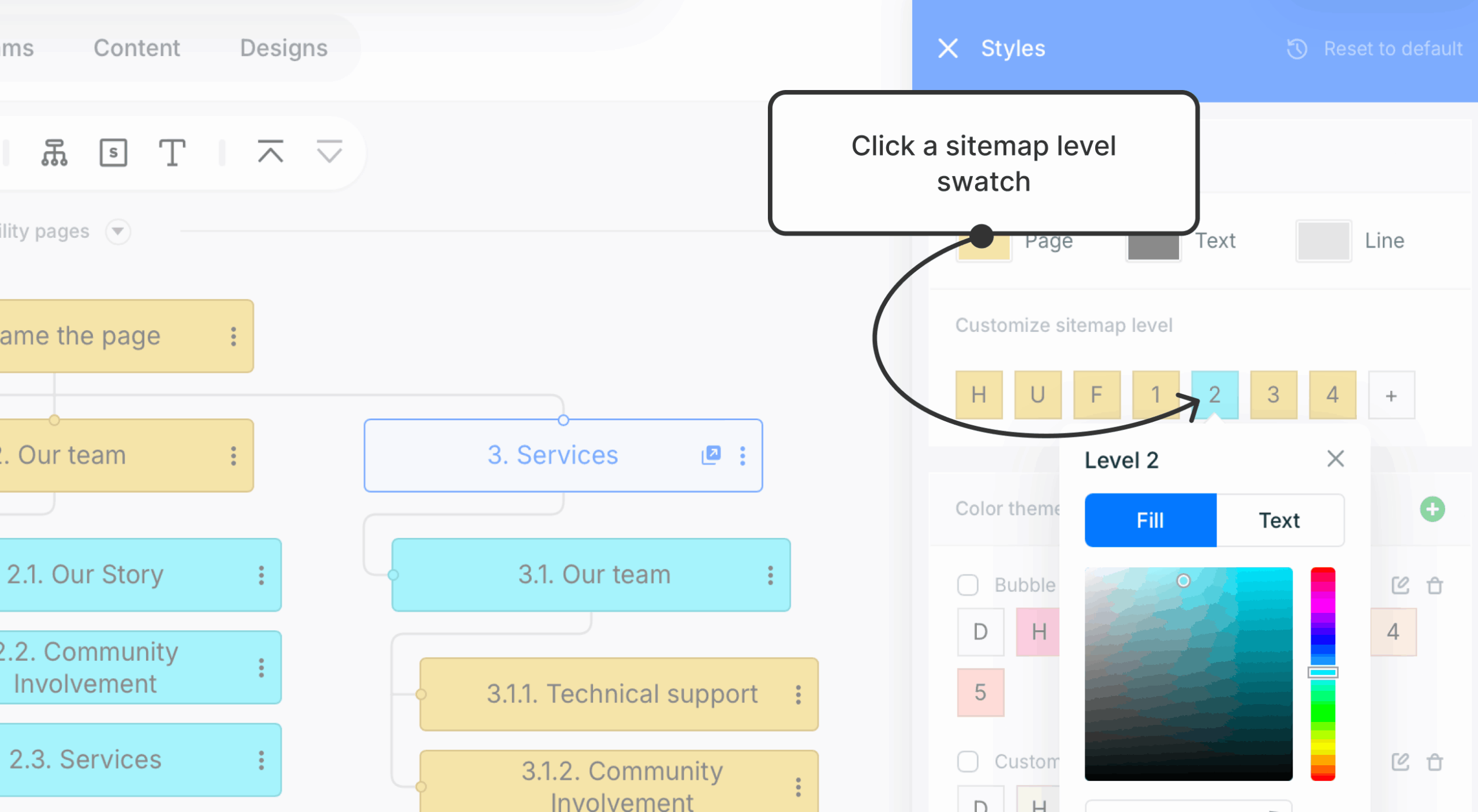 clicking on sitemap level color swatch scaled