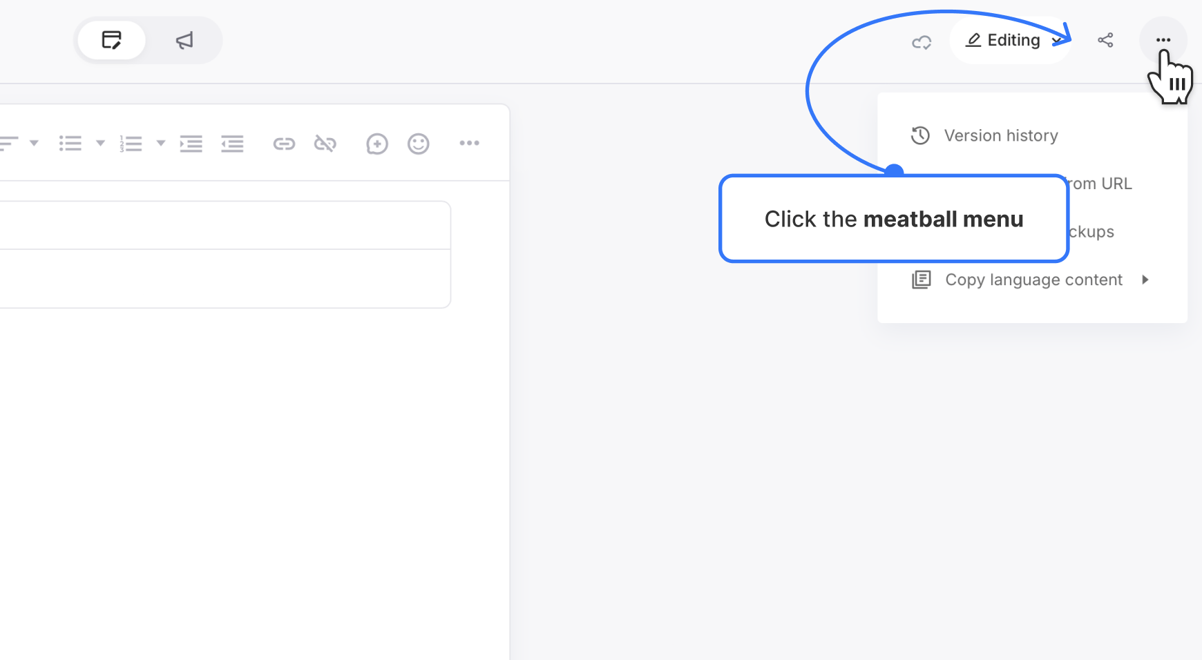 clicking the meatball menu in page editor
