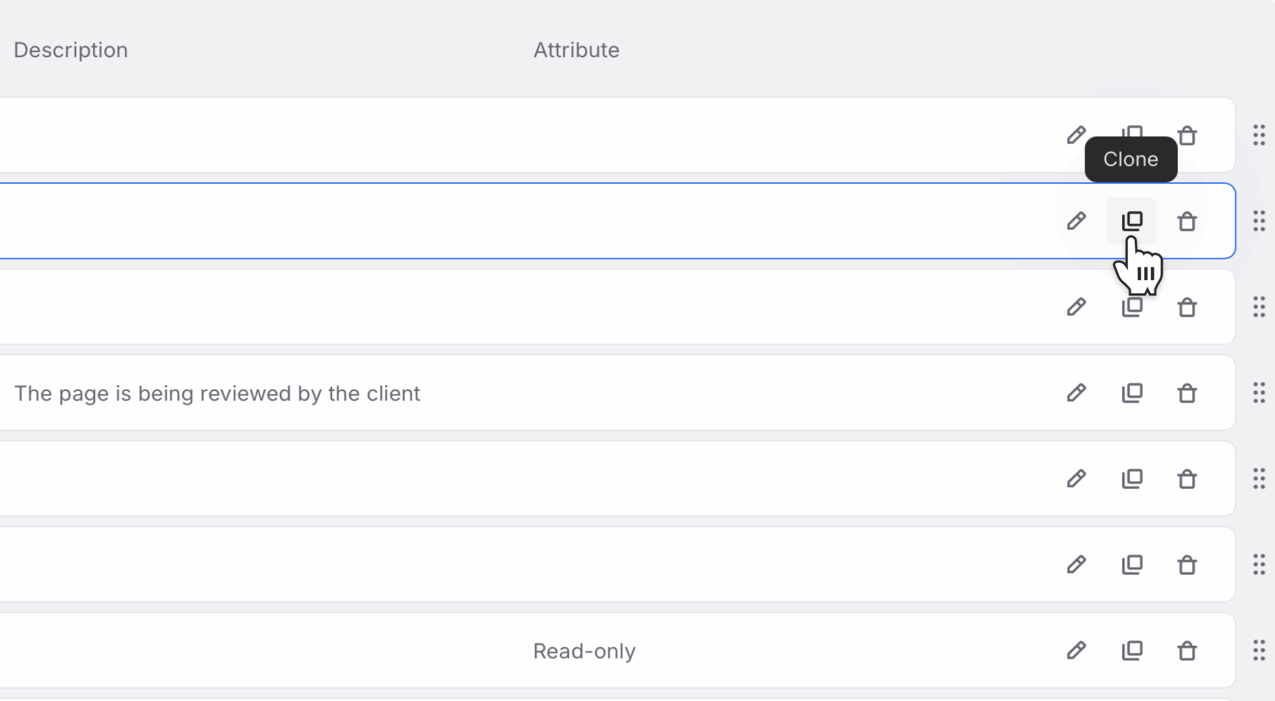 Clone icon visible in status row