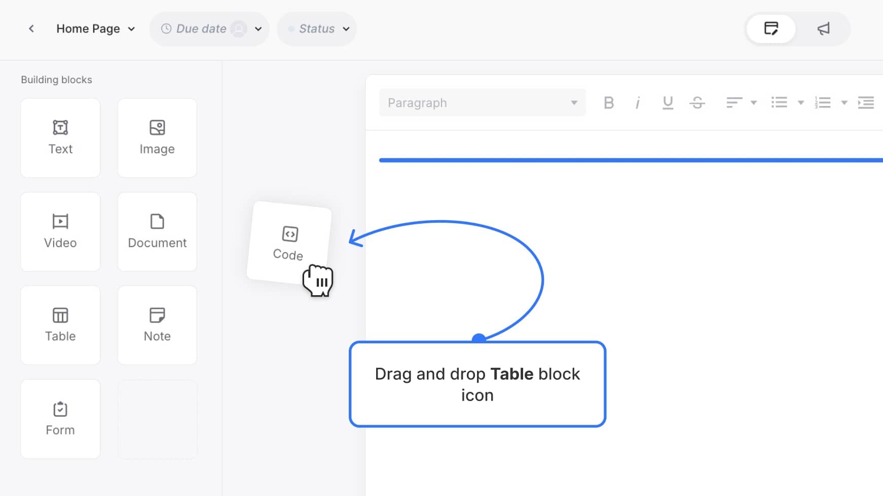 code block icon highlighted in content editor toolbar