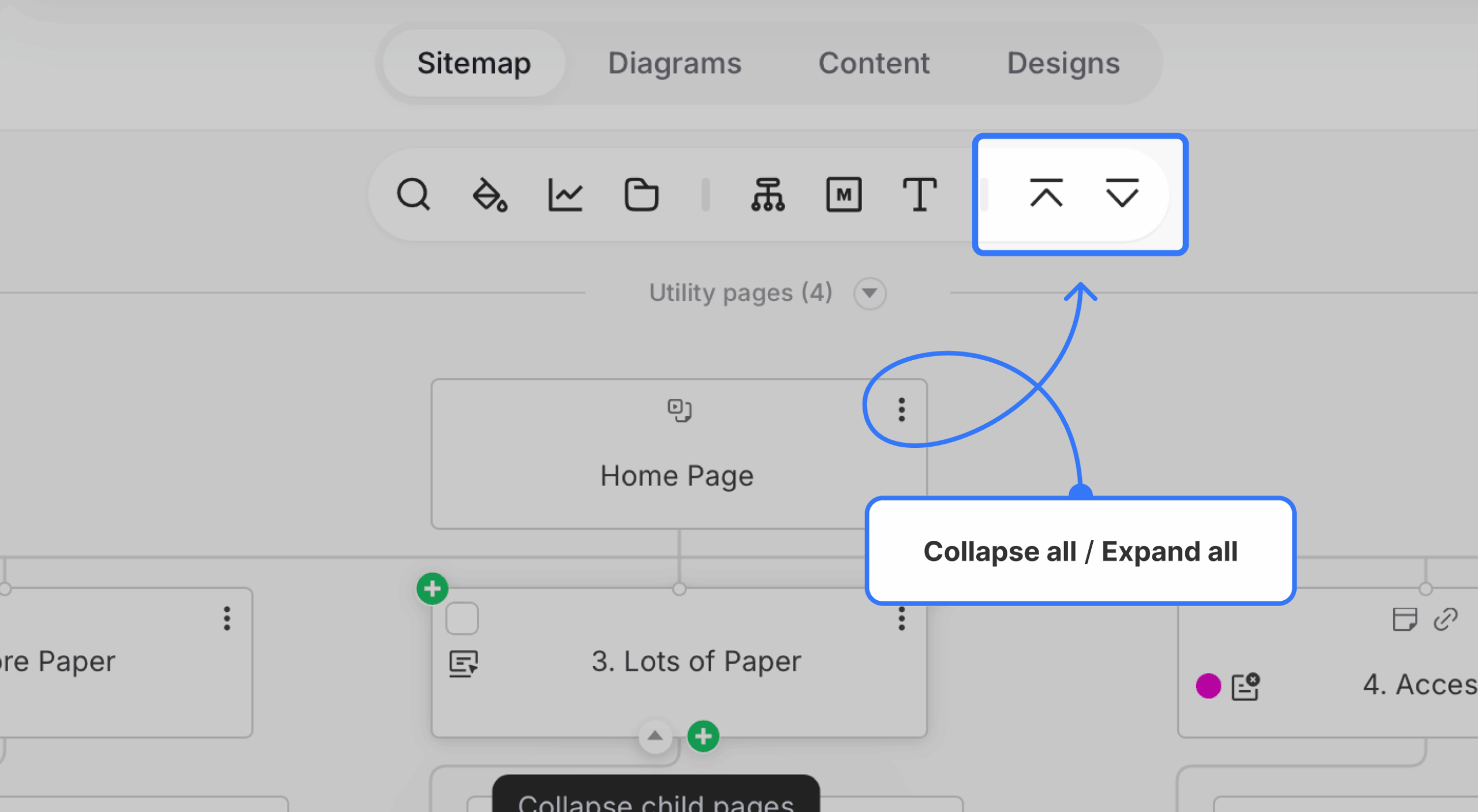 collapse buttons on toolbar highlighted scaled