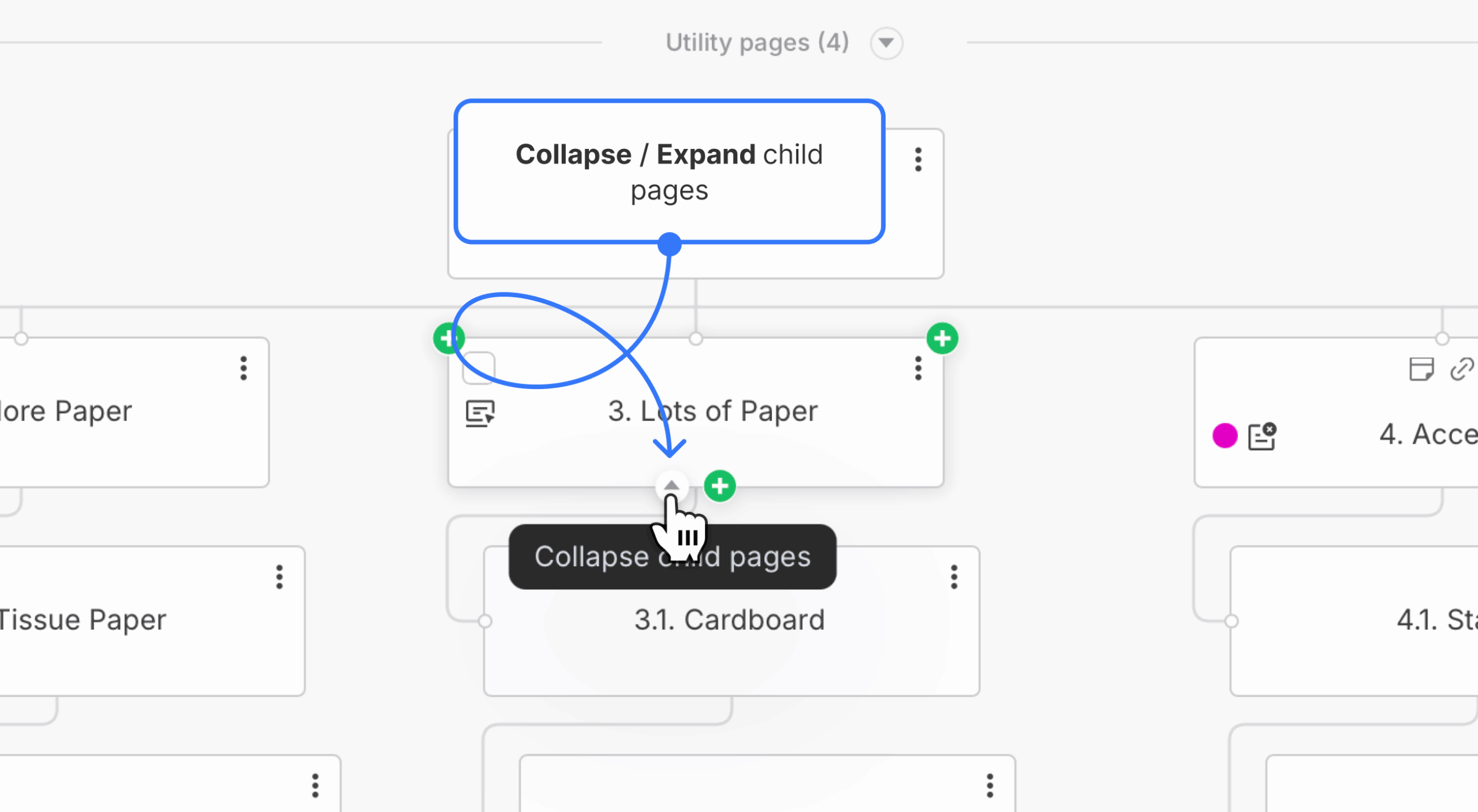 collapse expand child pages arrow highlighted scaled