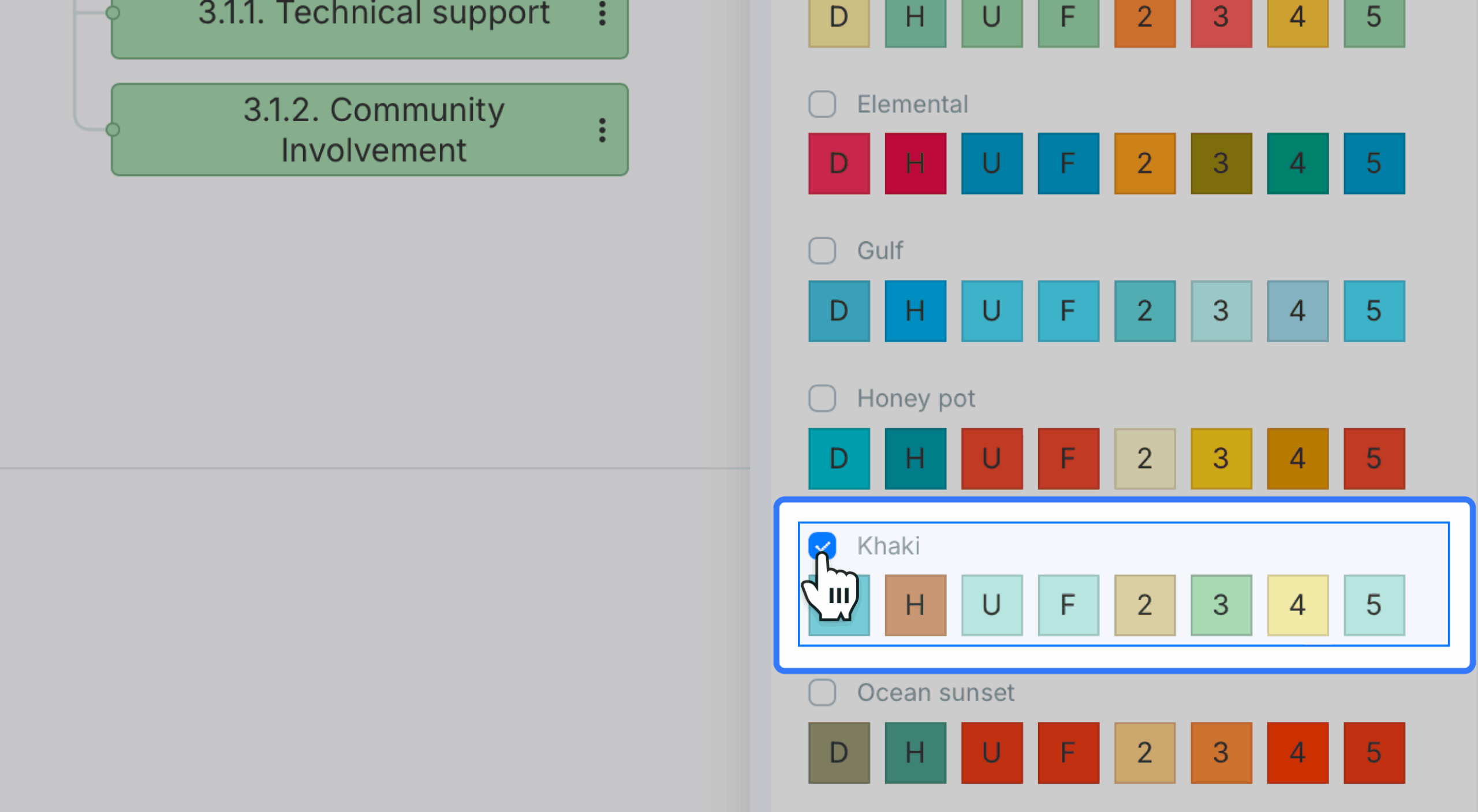 color theme panel expanded with one theme selected scaled