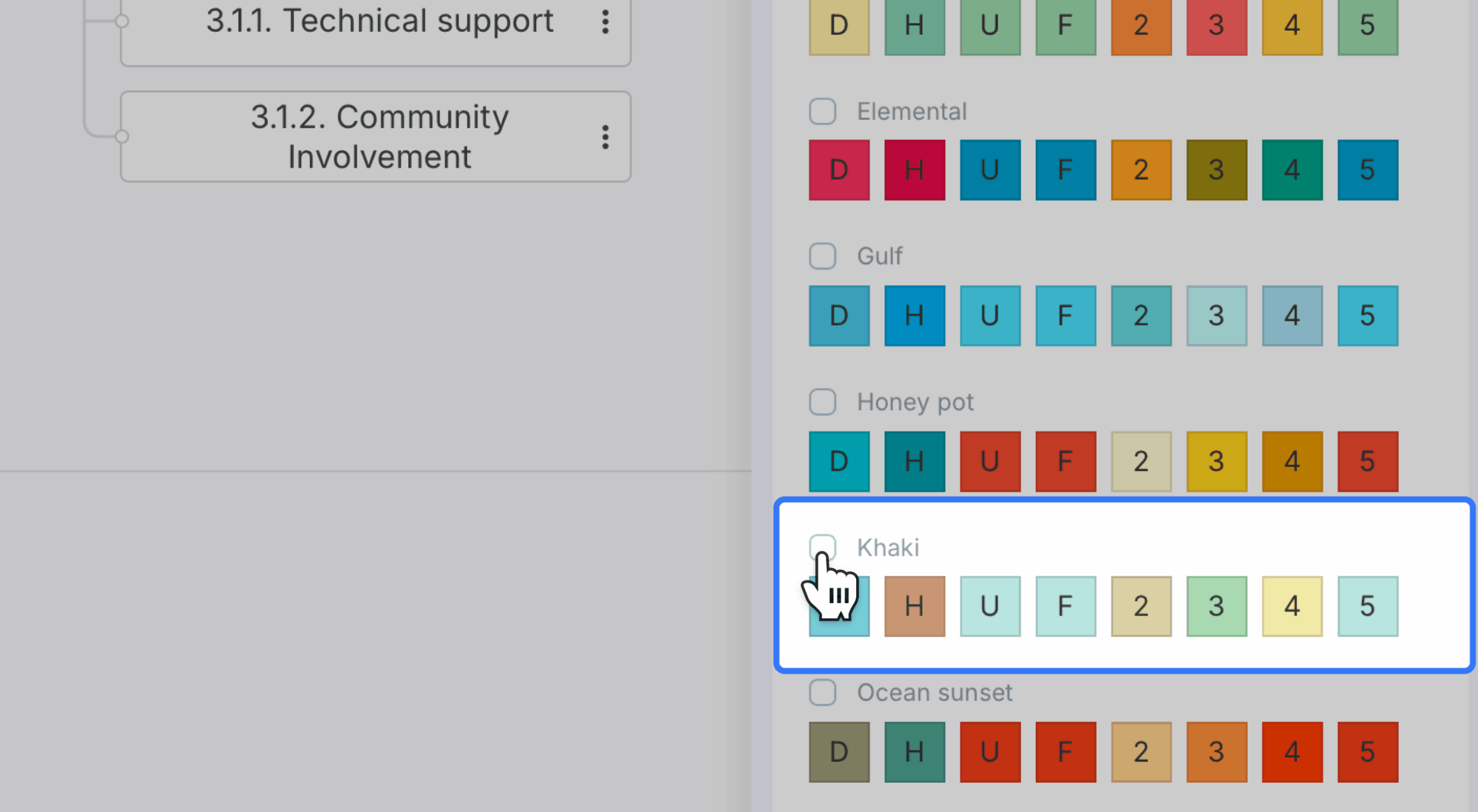 color theme panel expanded with one theme unchecked scaled