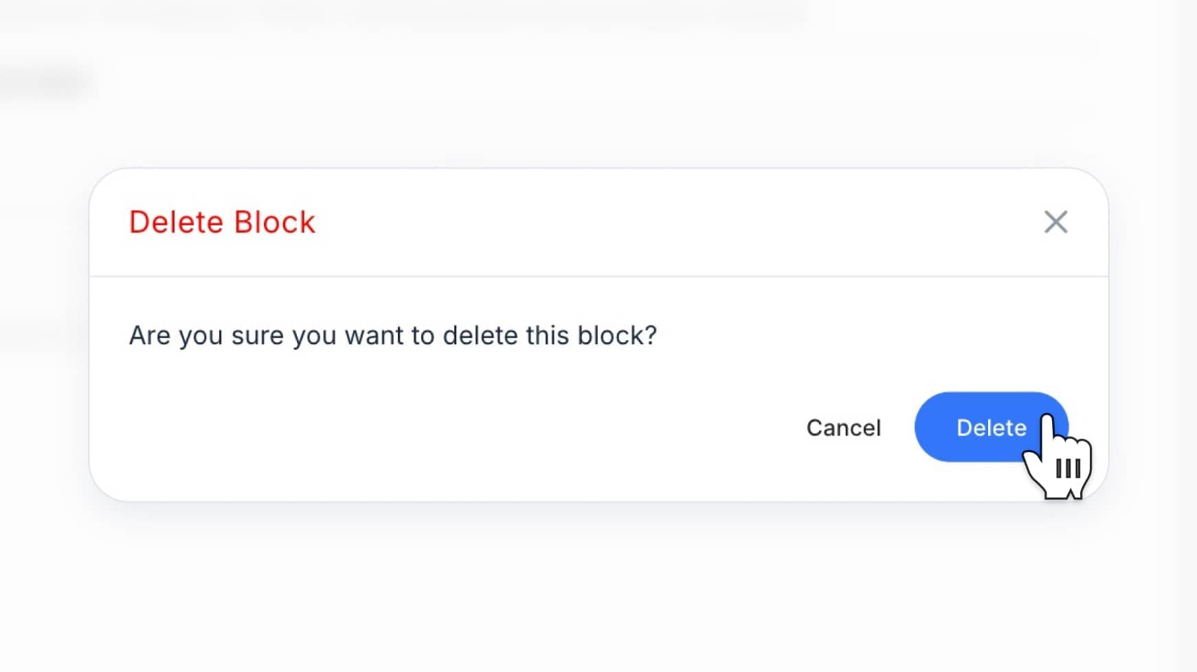 confirmation modal with Delete button
