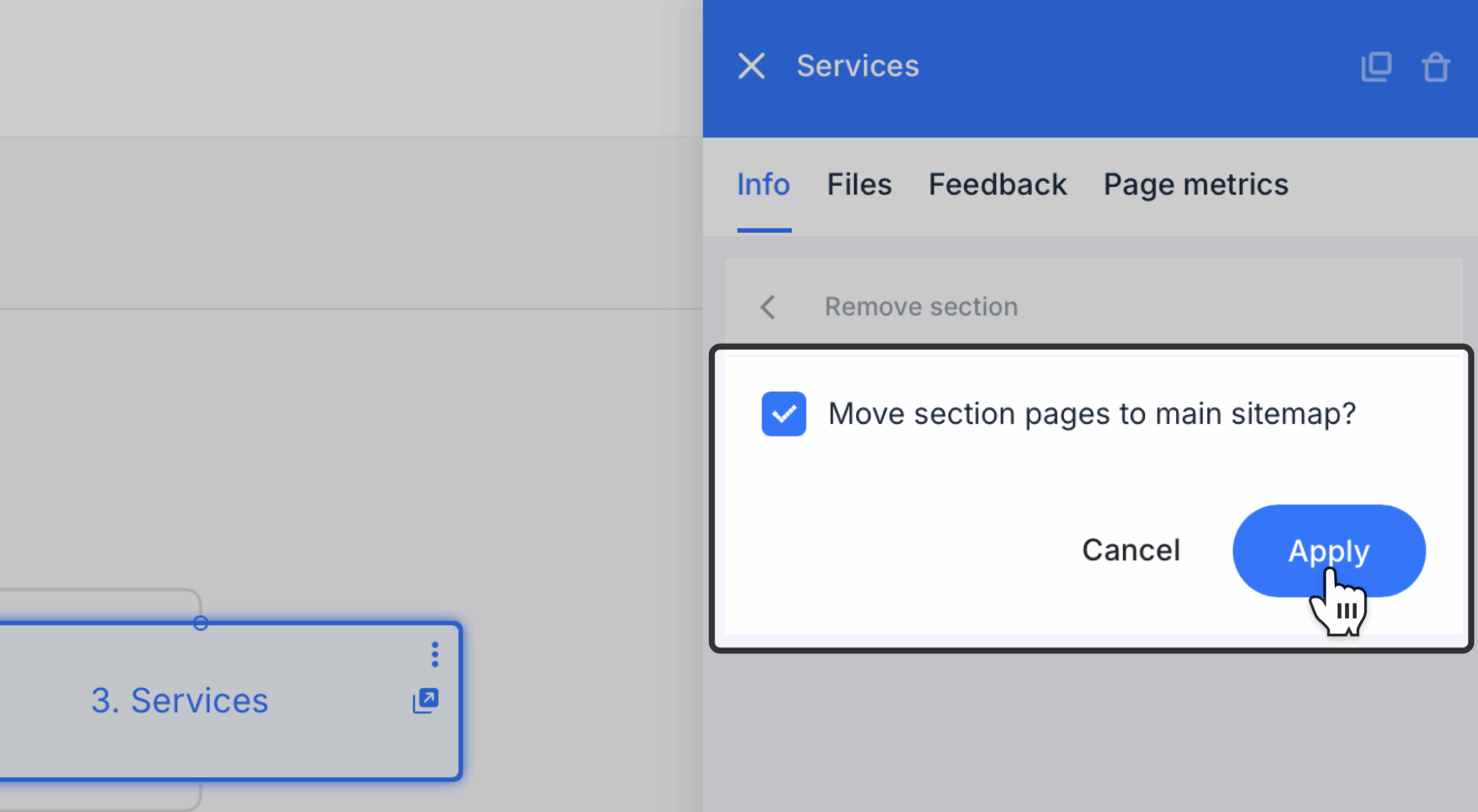 confirming removing section and moving pages scaled