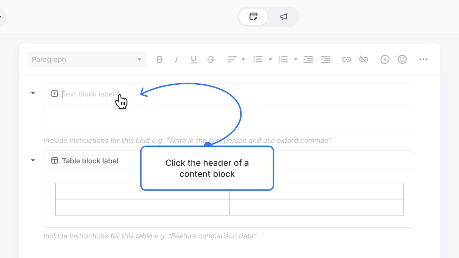 content block selected in content editor