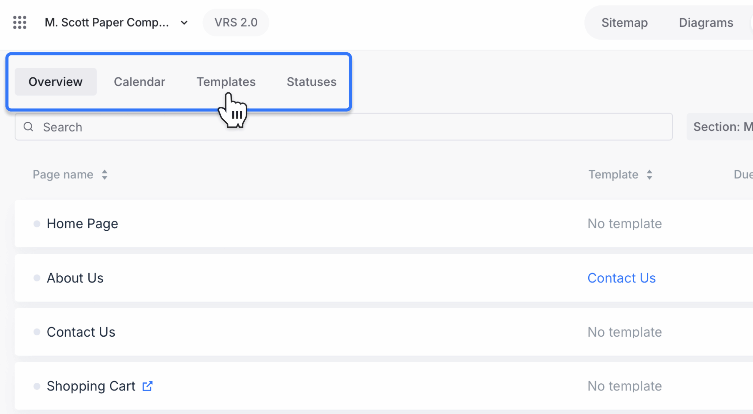 Content Planner dashboard with Templates tab visible in the top navigation