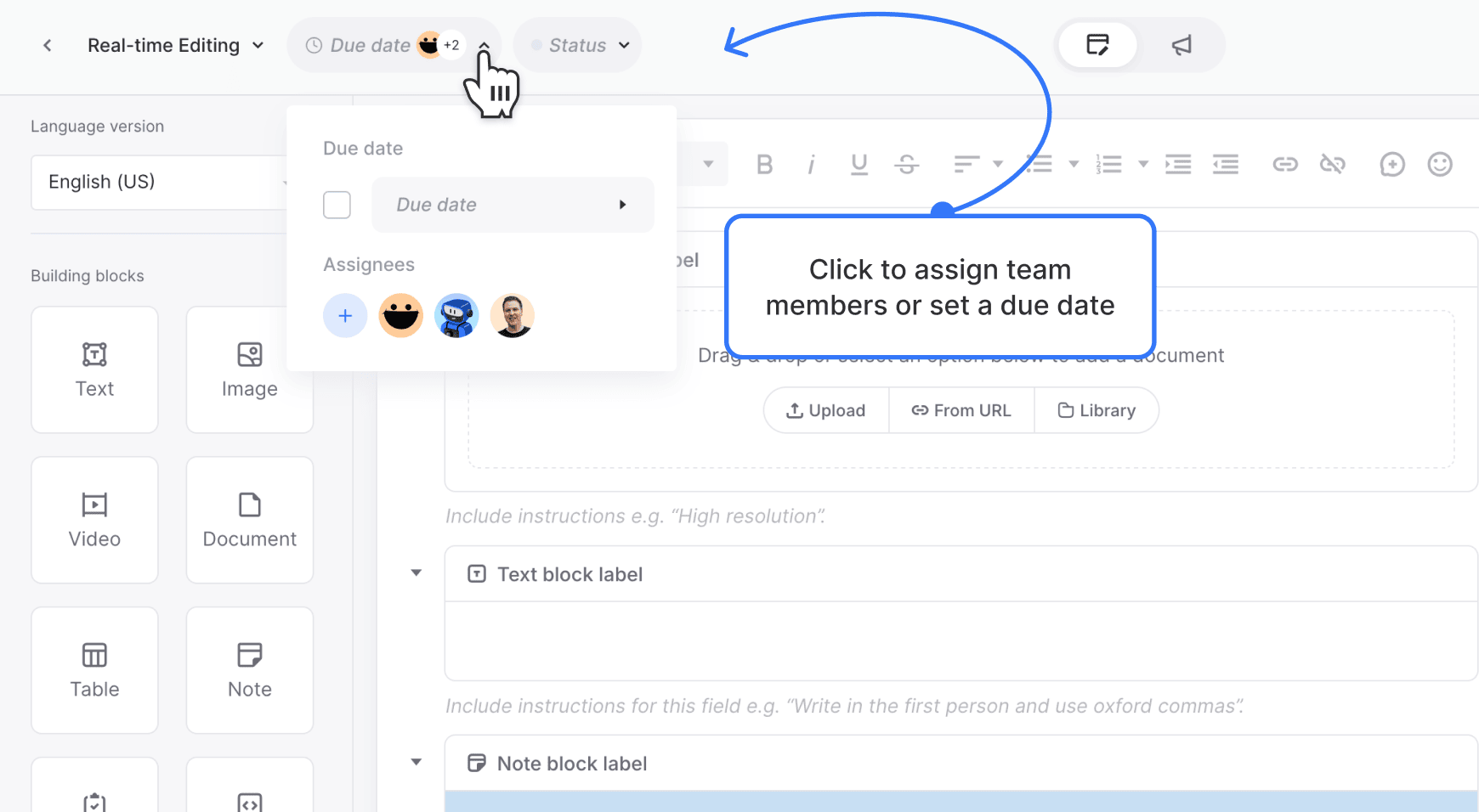 Content Planner page editor with the assignment and scheduling tab visible at the top