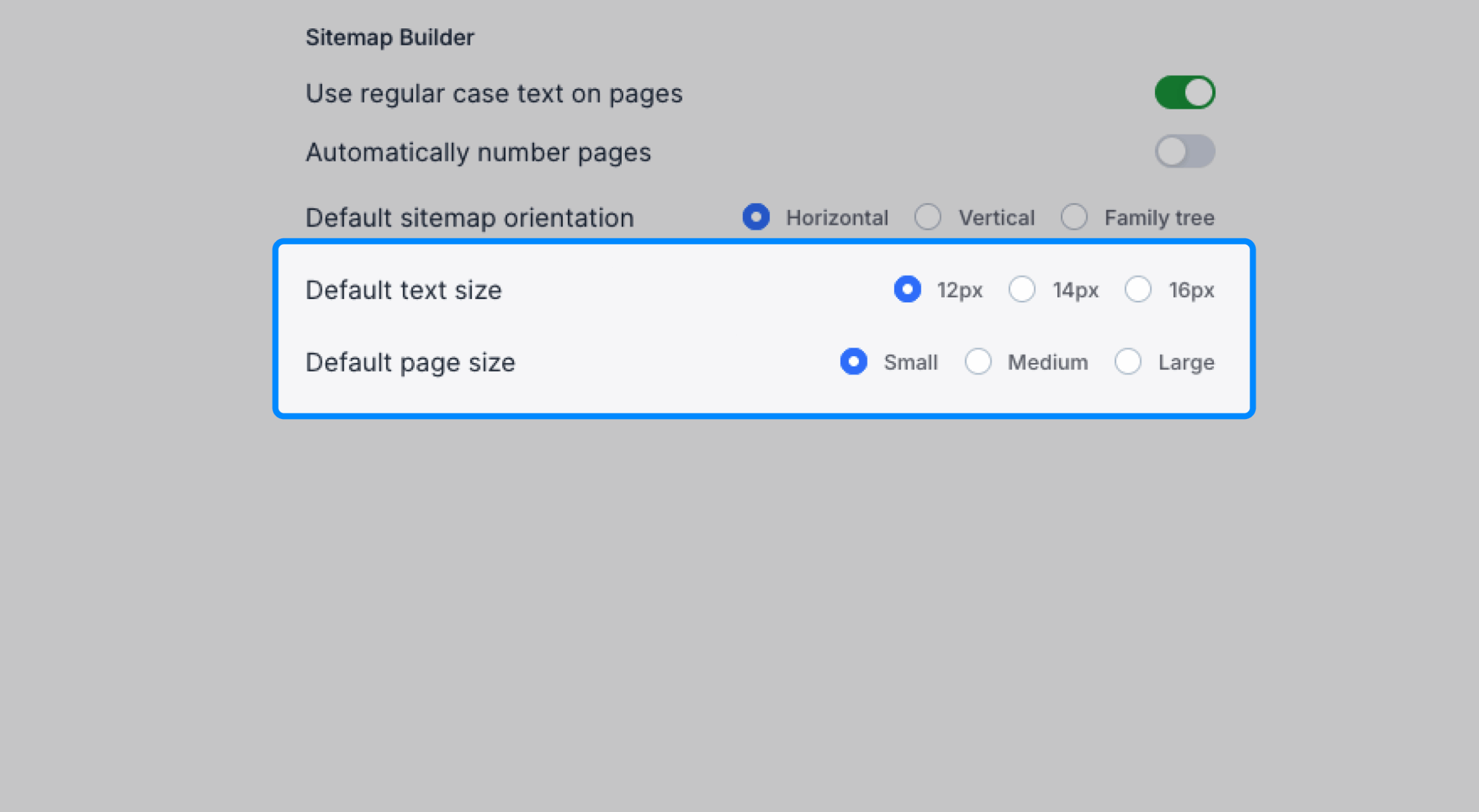 default page text sizes in general settings scaled