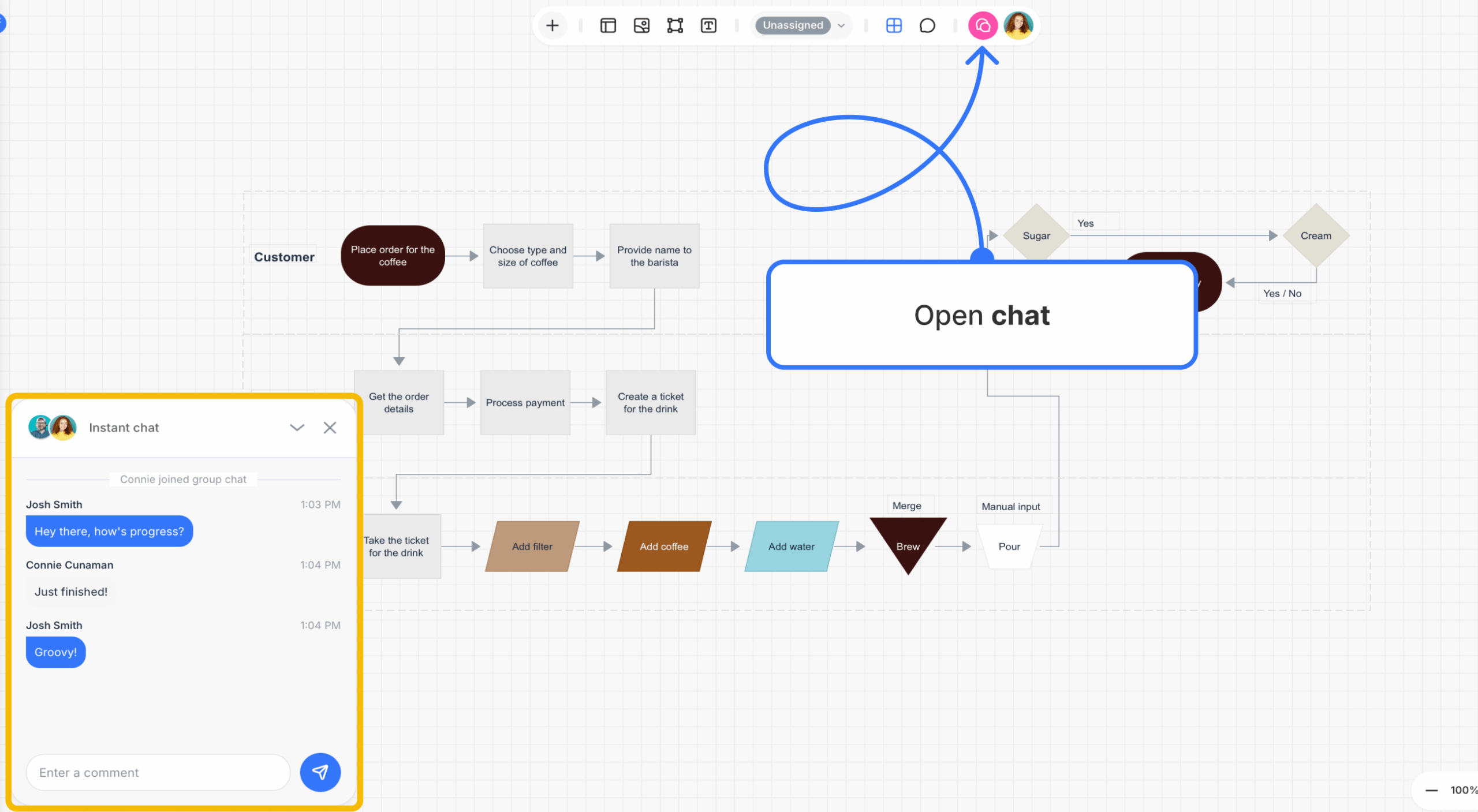 diagram internal chat framed and chat icon pointed scaled