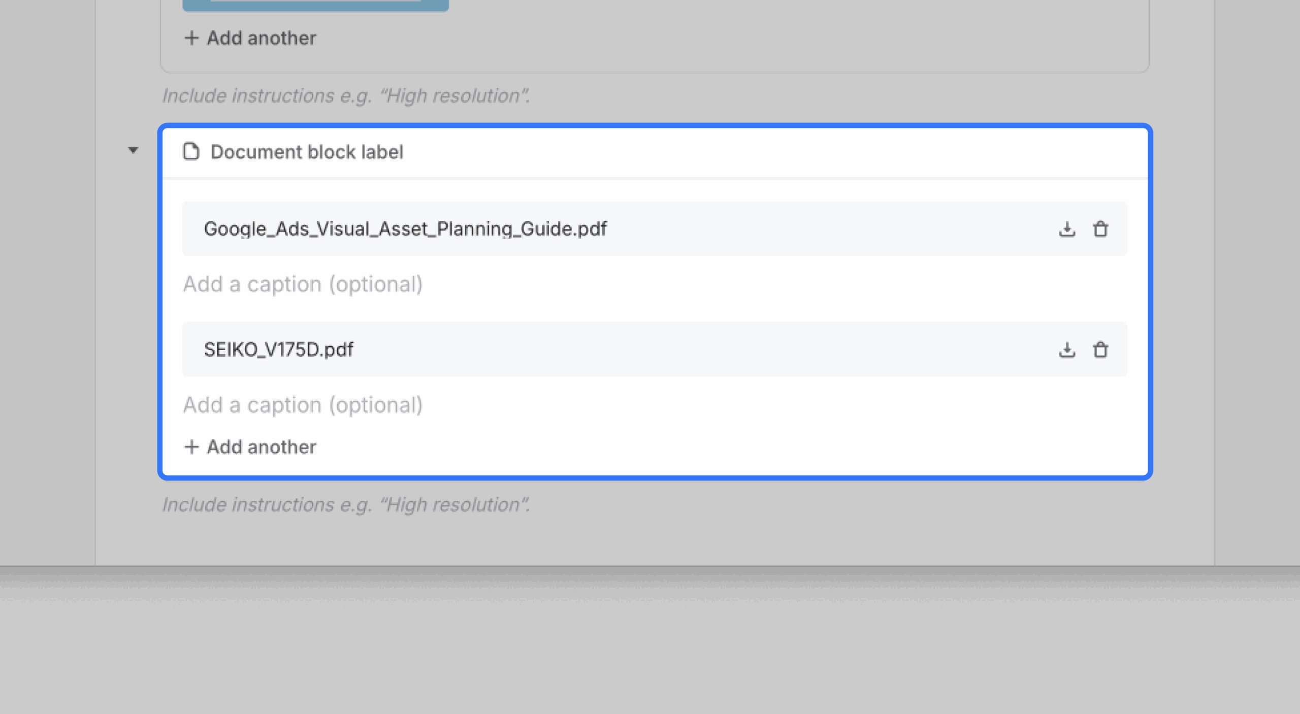 Document block with two files uploaded
