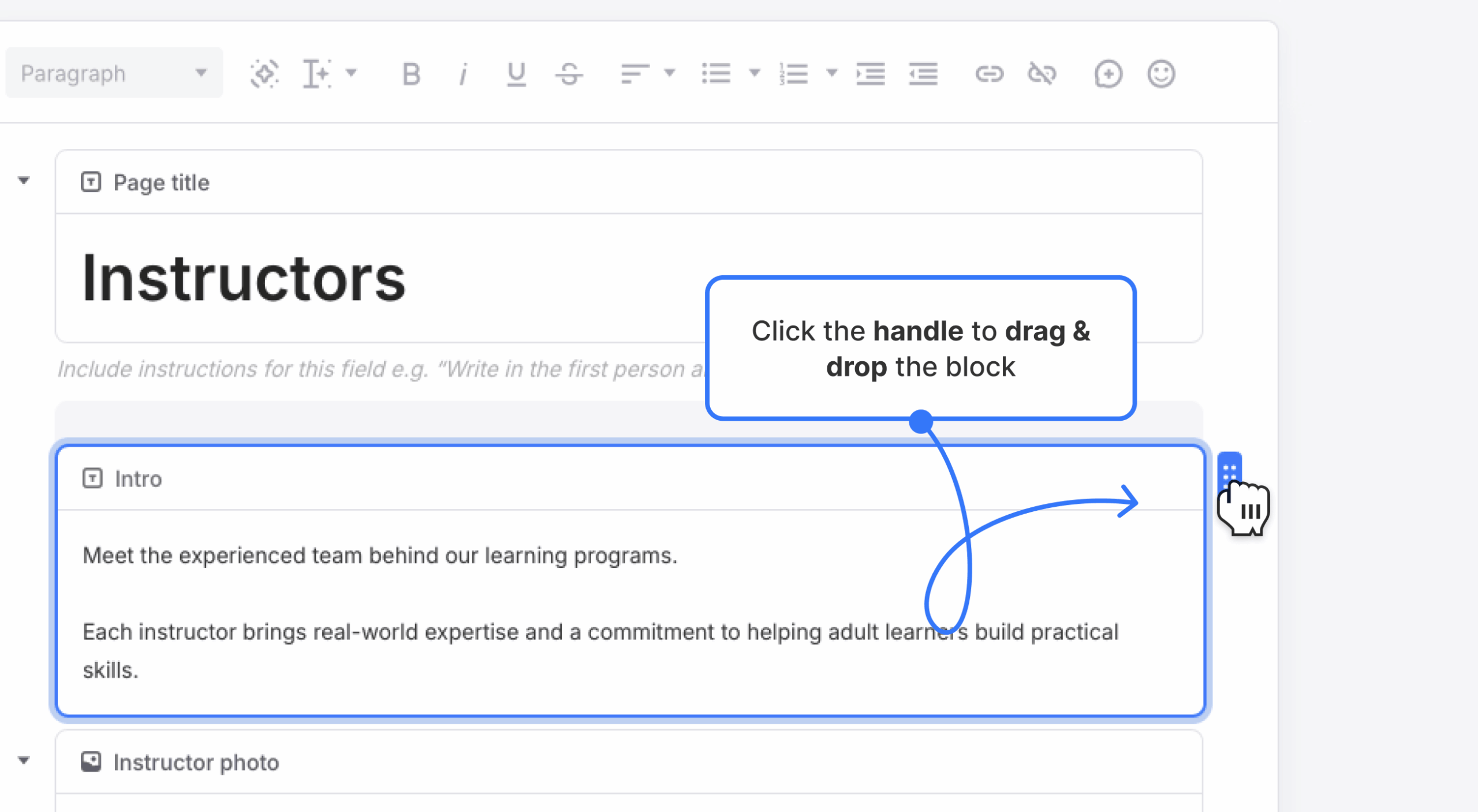 click and drag handle to move freely