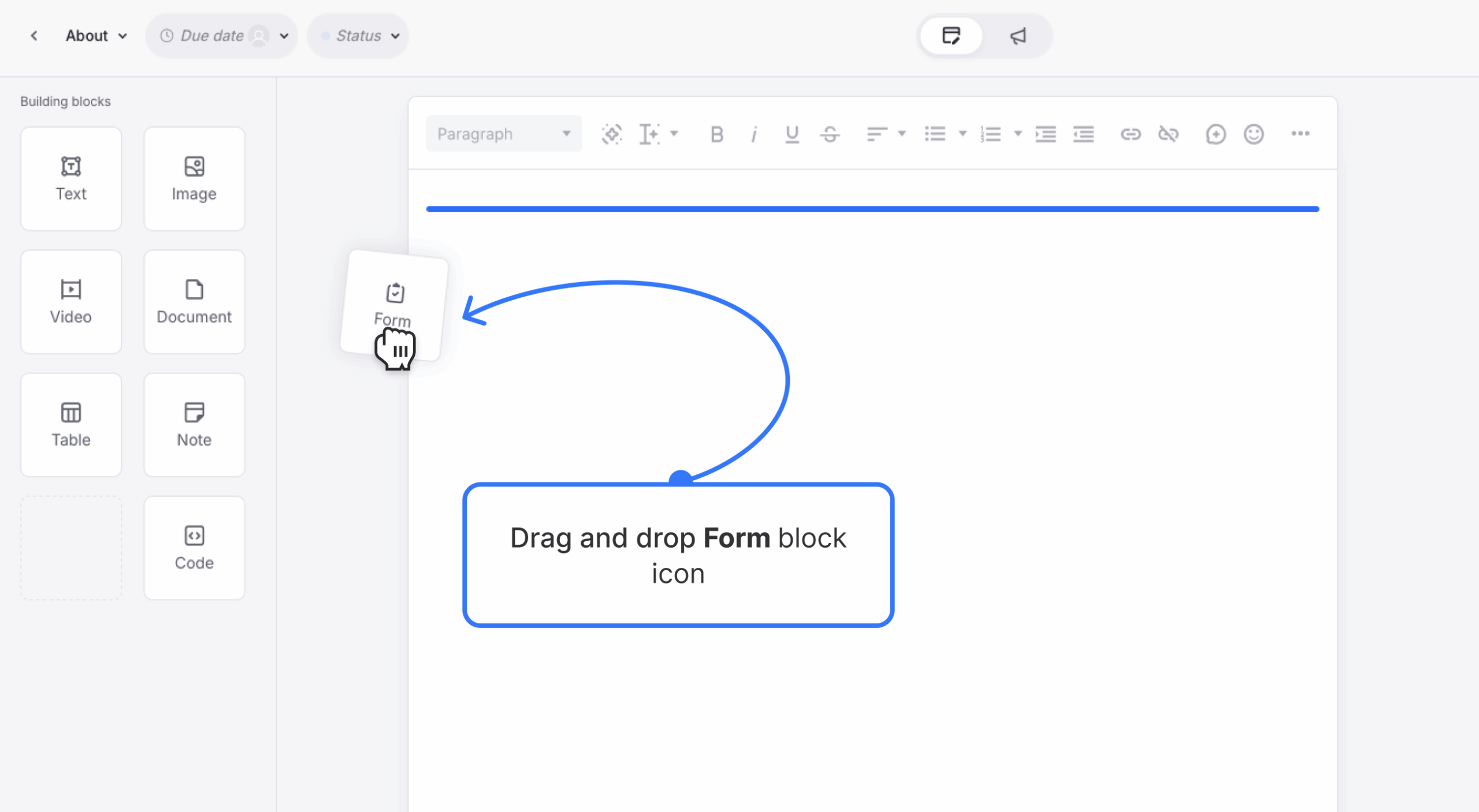 Dragging form block into position in content editor