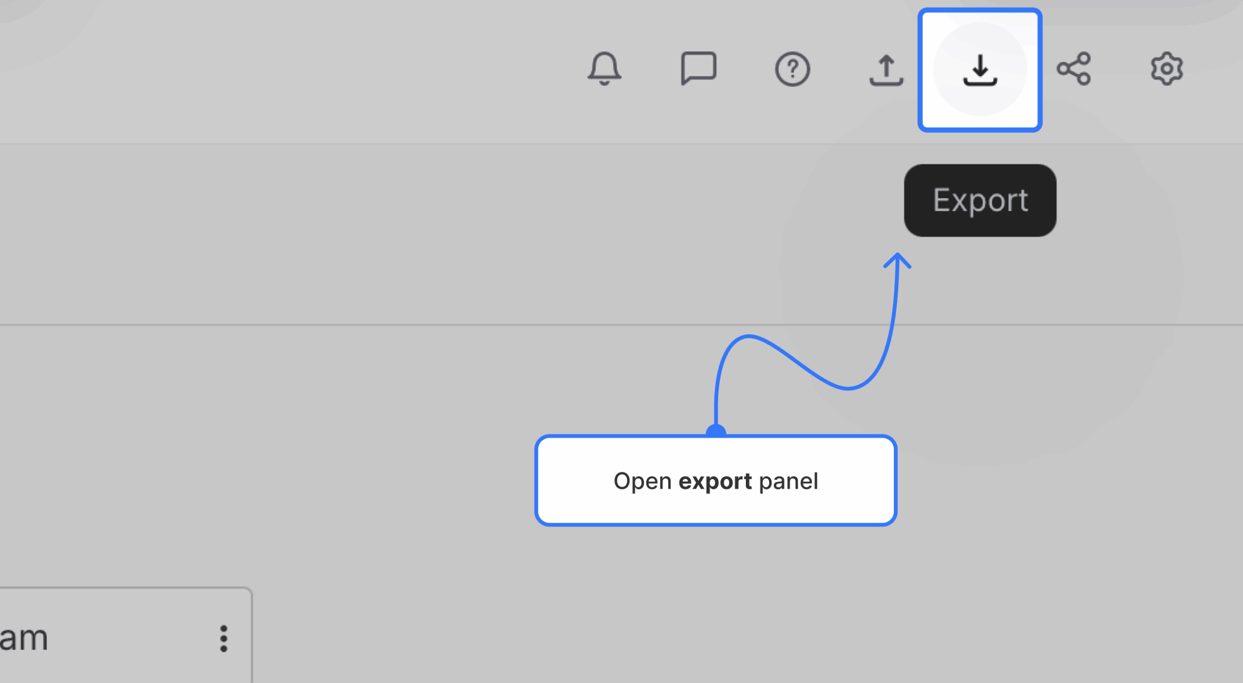 export icon on the navigation bar highlighted scaled