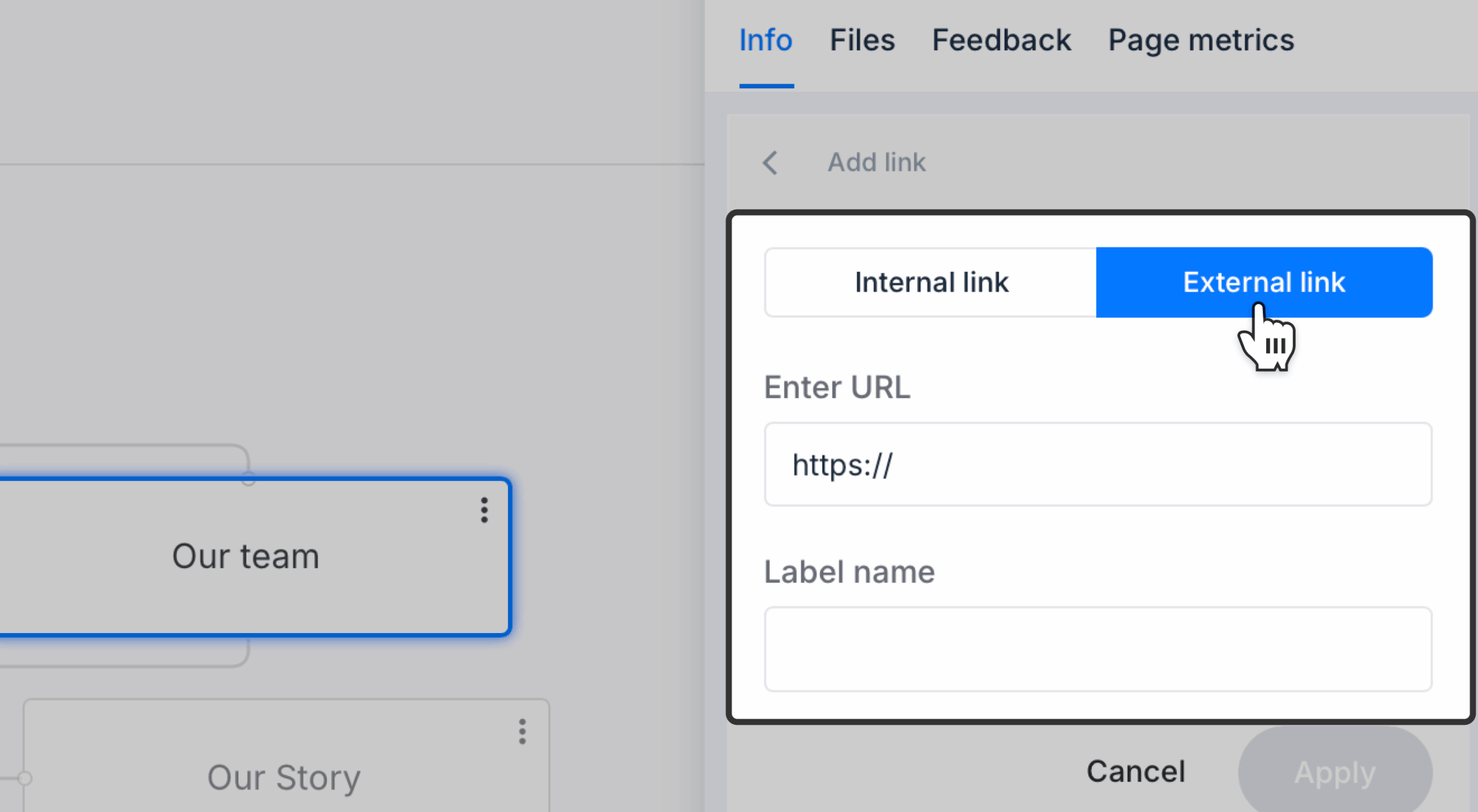external link tab selected with blank url field scaled
