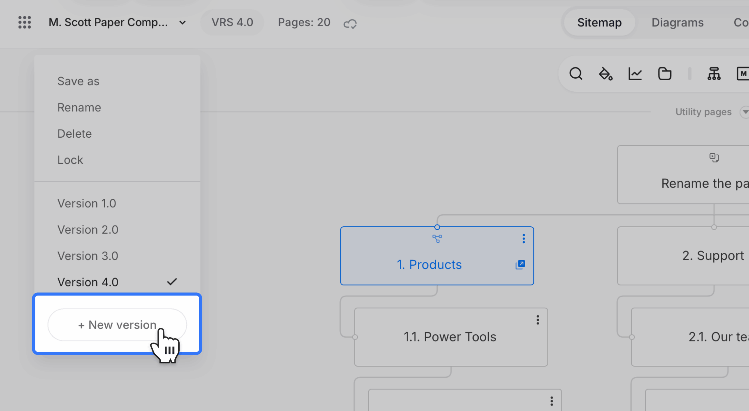 The open new version button highlighted in file menu