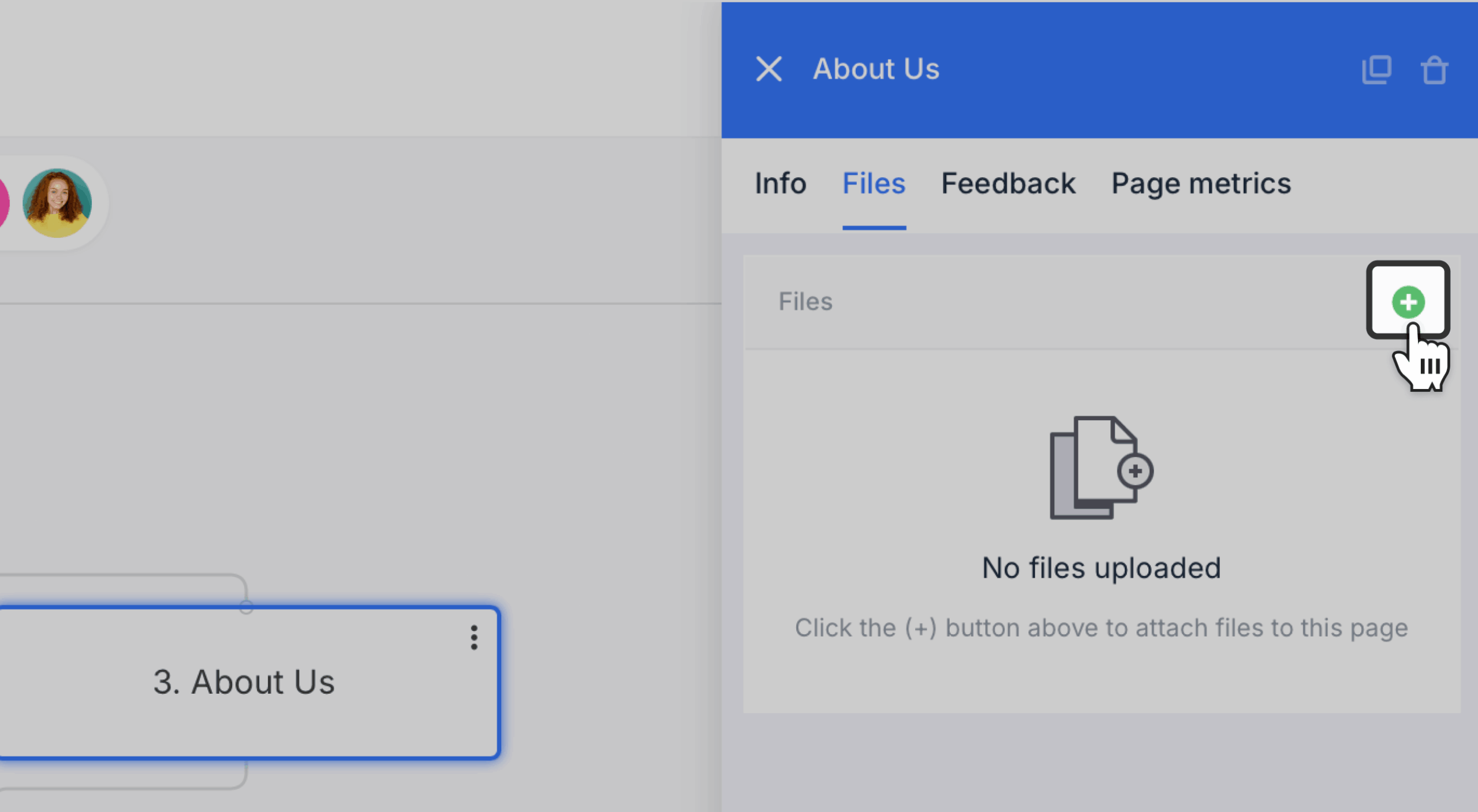 file tab selected on sitemap page properties panel with cursor on plus icon scaled