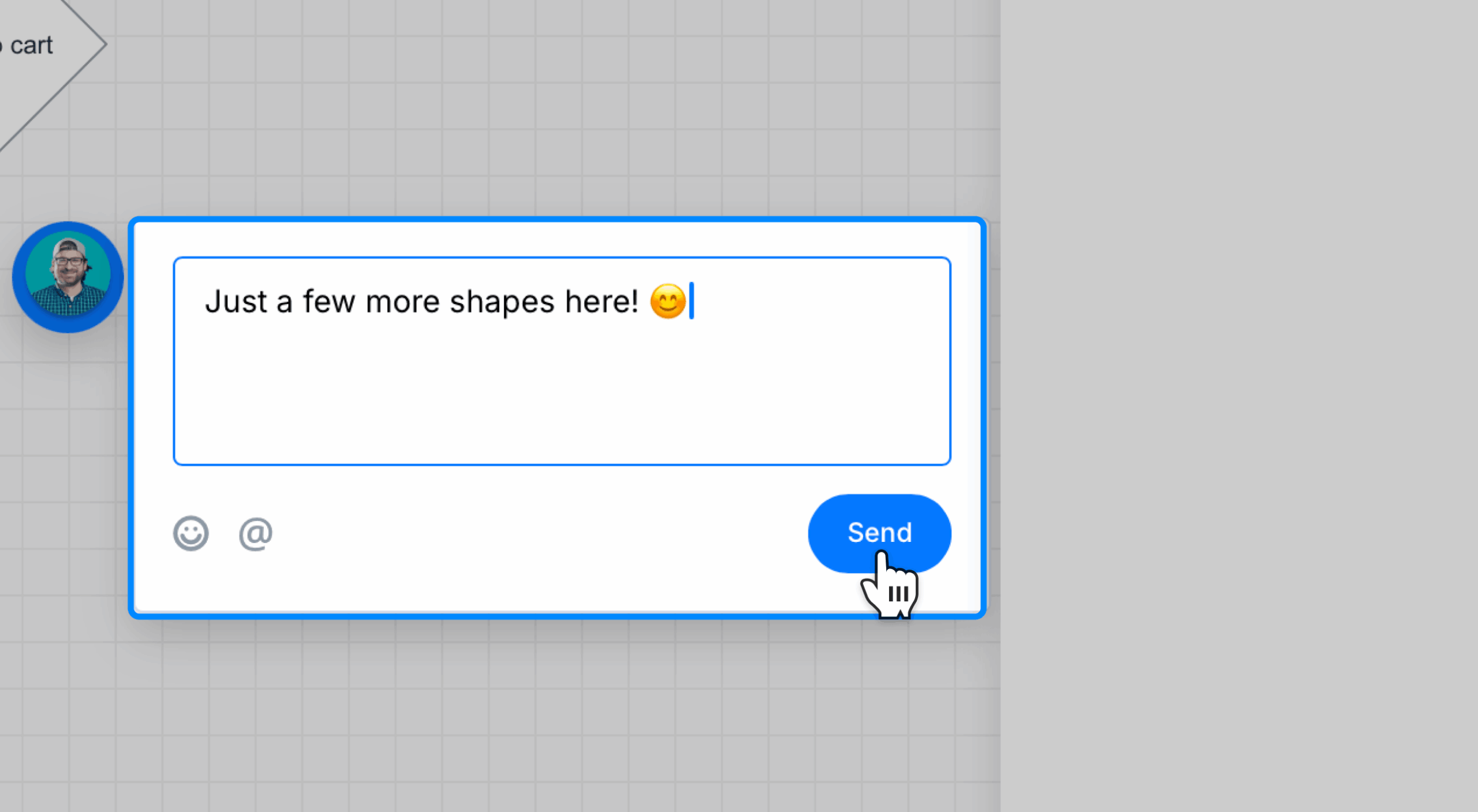 Cursor hovered over the send button on the floating comment field.