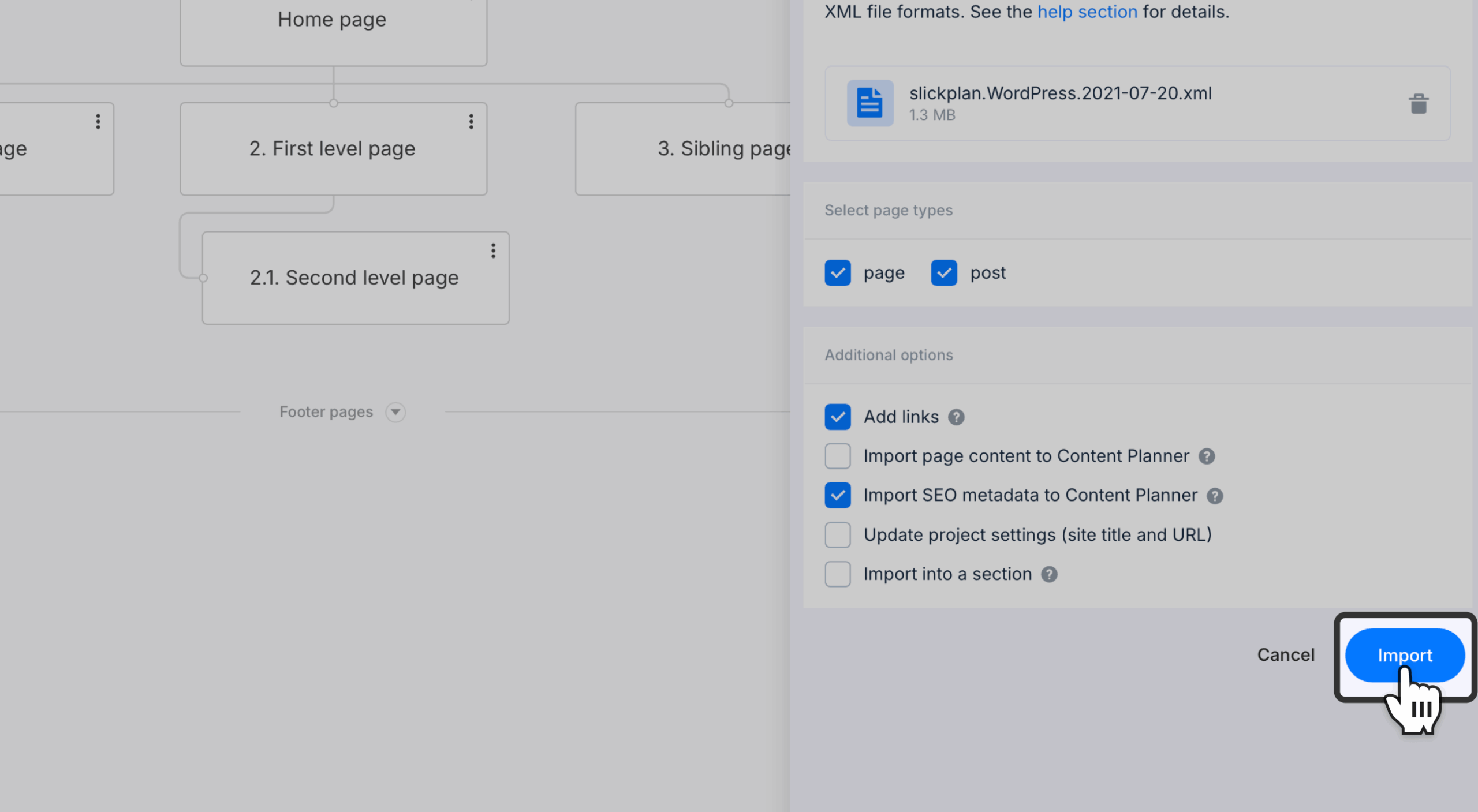 import button selected on import panel scaled