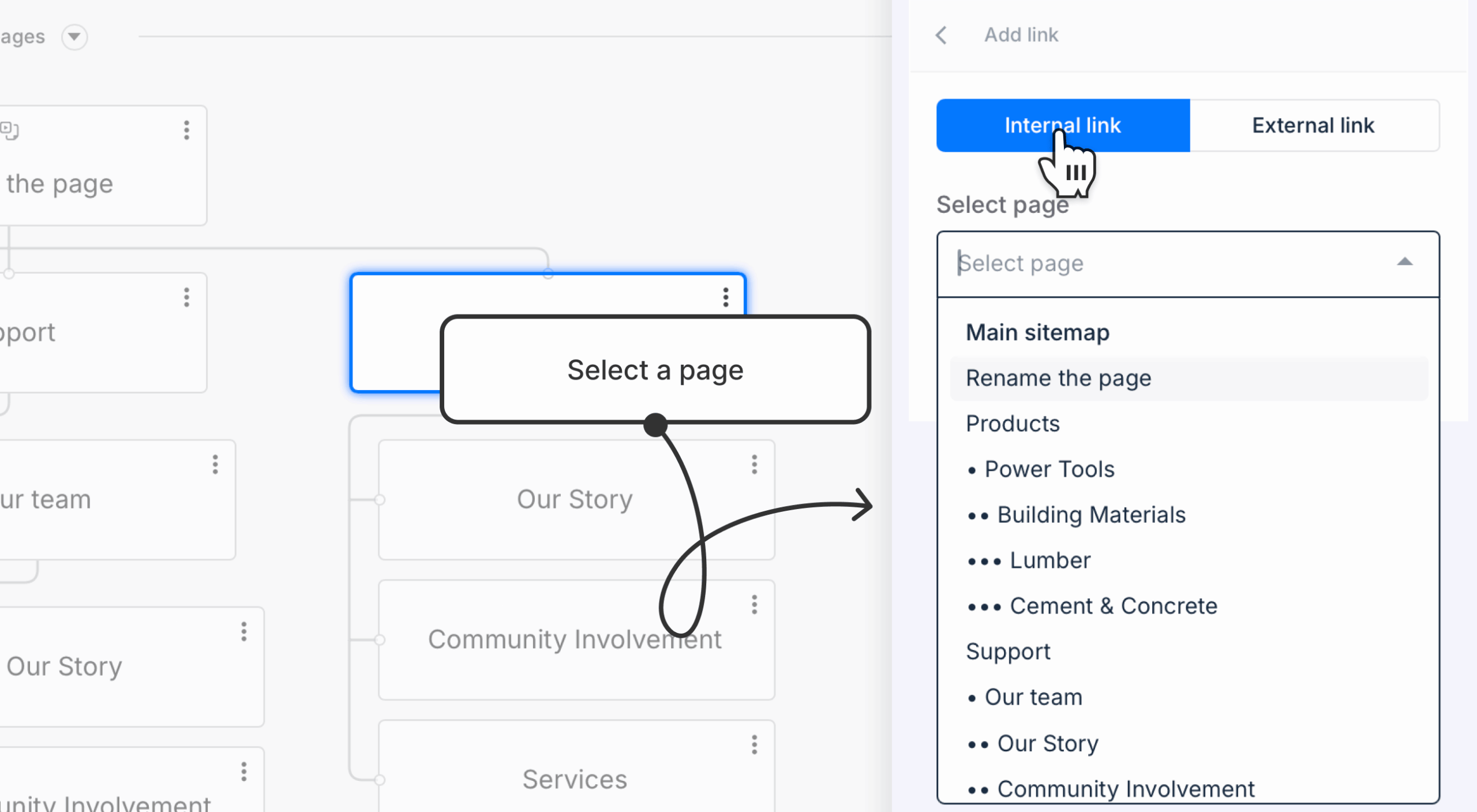 internal link option with page list expanded scaled