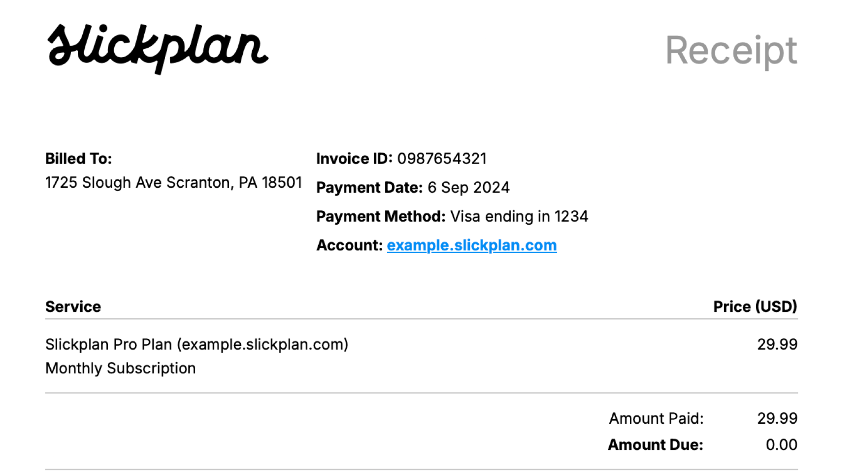 Slickplan invoice preview before printing