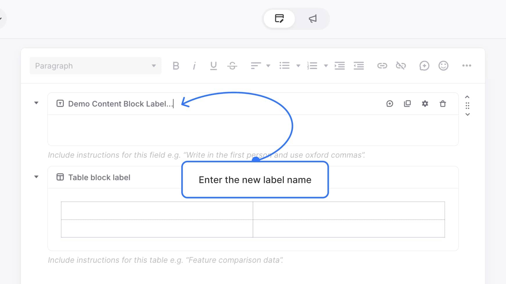 label field being typed into