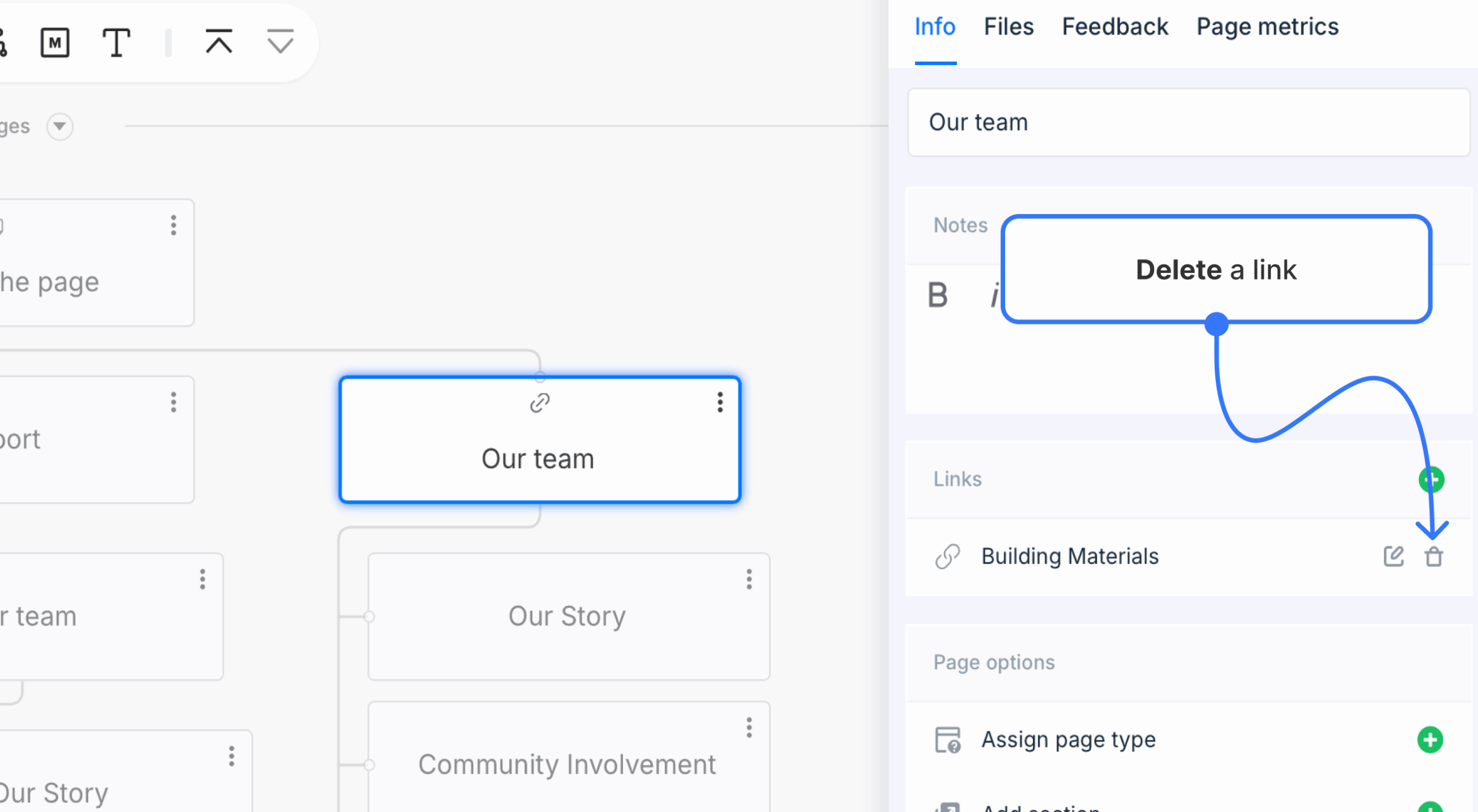 link deletion icon highlighted on page properties scaled