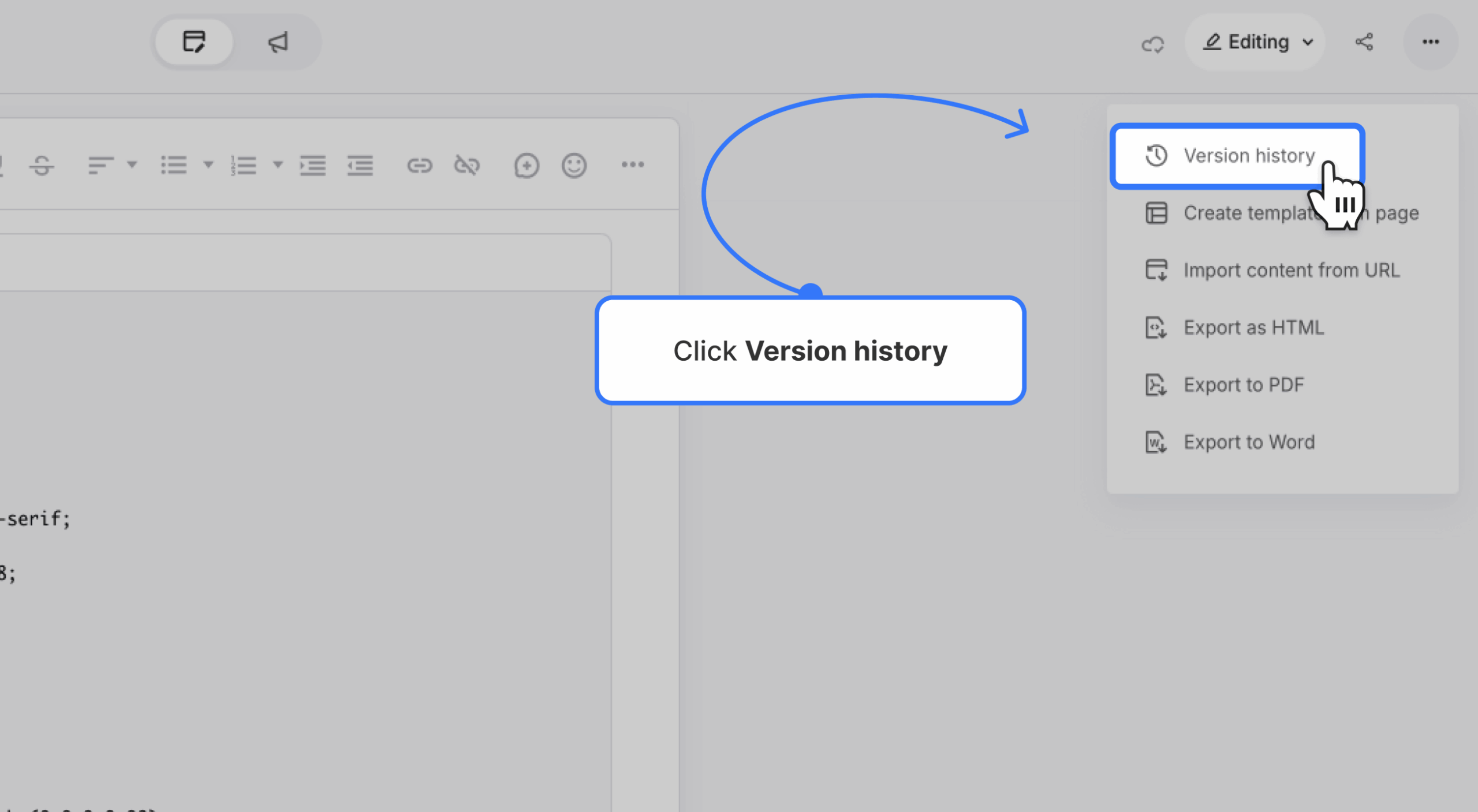 Version history option highlighted with clock/rewind icon