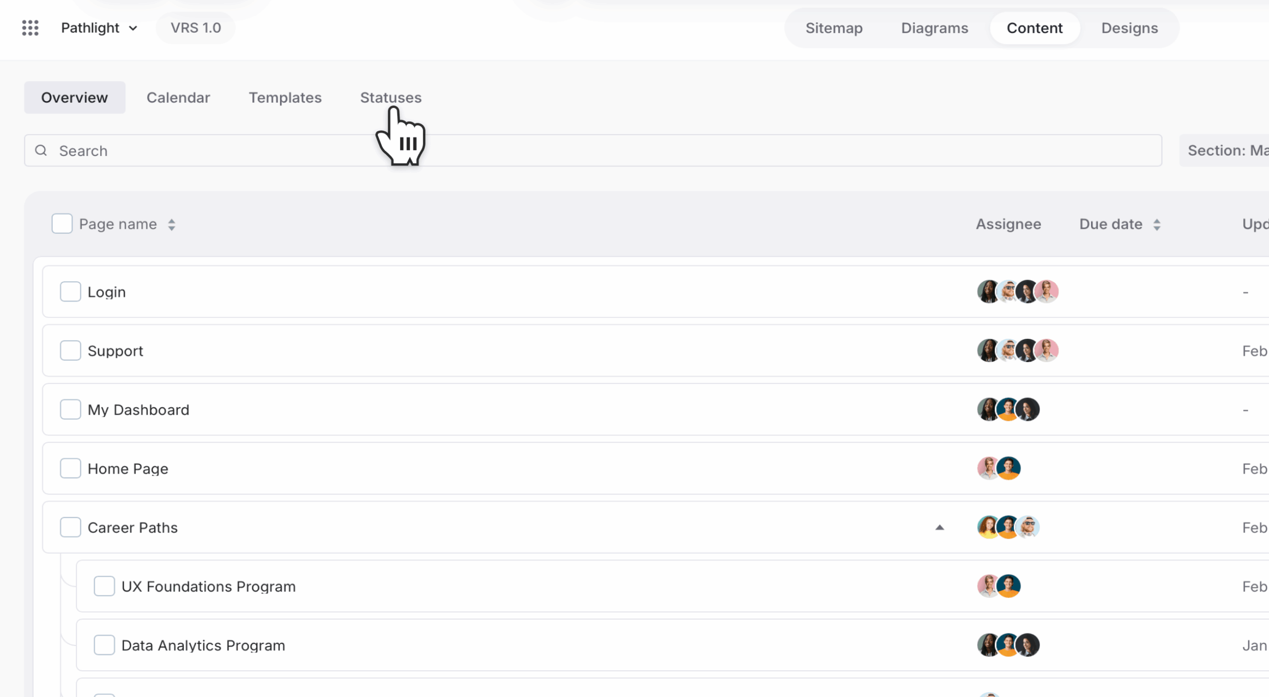 Workflow Status tab in submenu above Content Dashboard